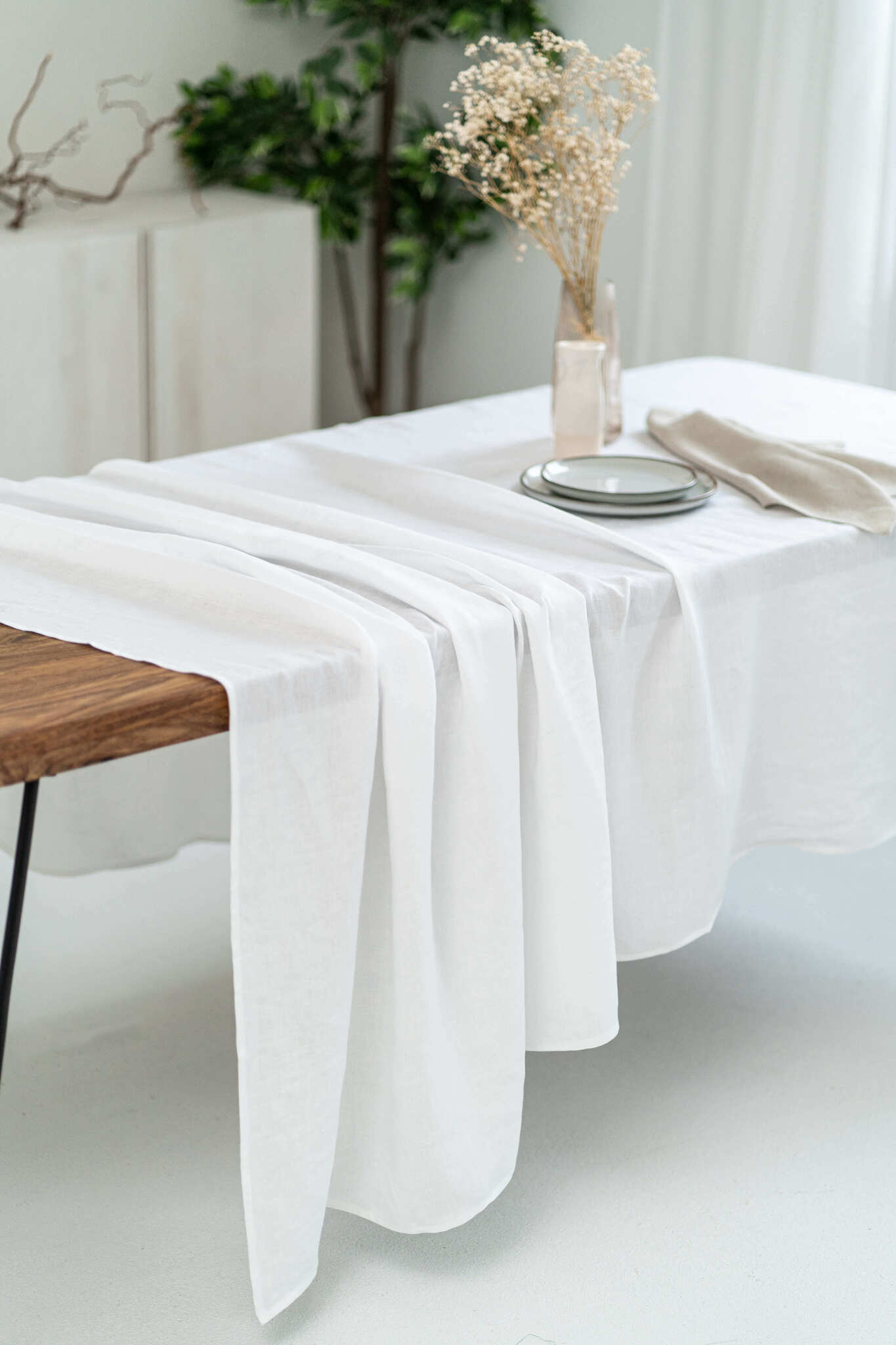 white long linen tablecloth