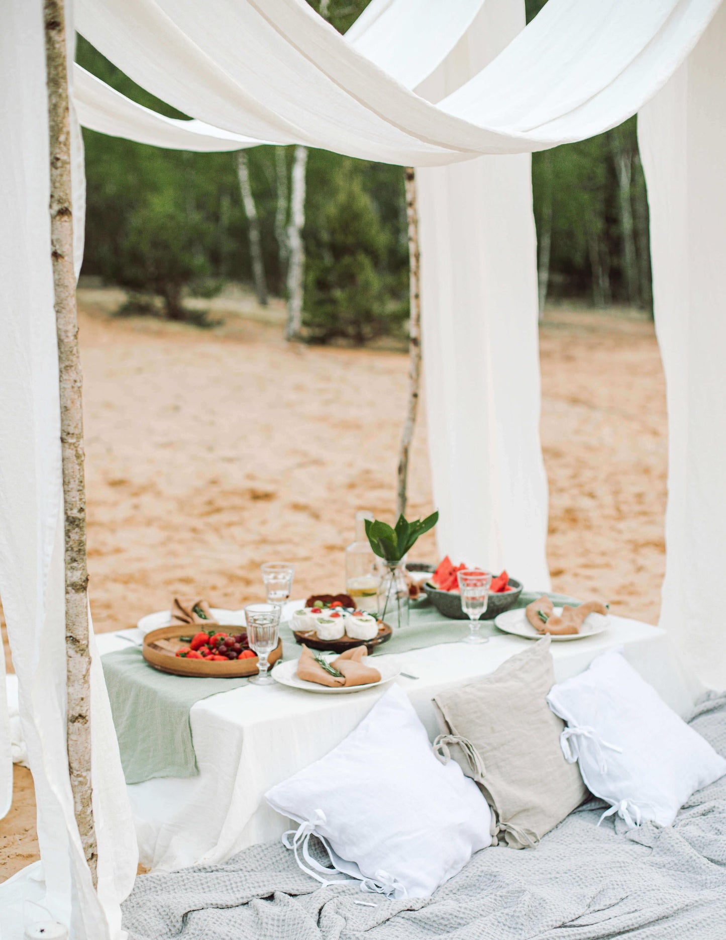 Linen Canopy Bed Curtains, Table Runners and Tablecloth