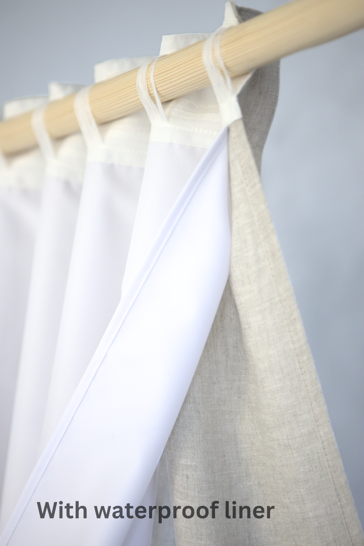 Linen shower curtain with waterproof liner in Light Grey color. Custom sizes available - Easy Linen Crafts