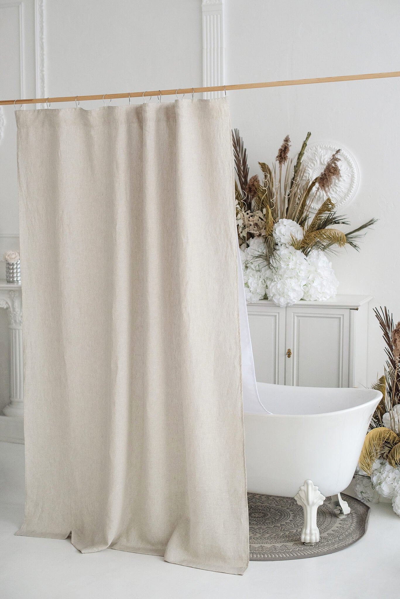 Natural Light waterproof linen shower curtain