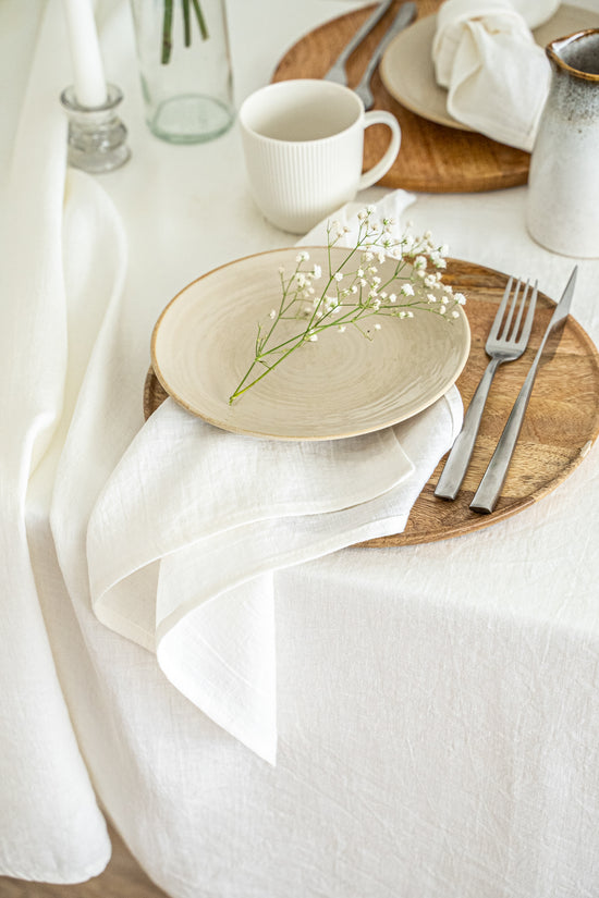 Off White linen napkins set with linen tablecloth in rectangle shape