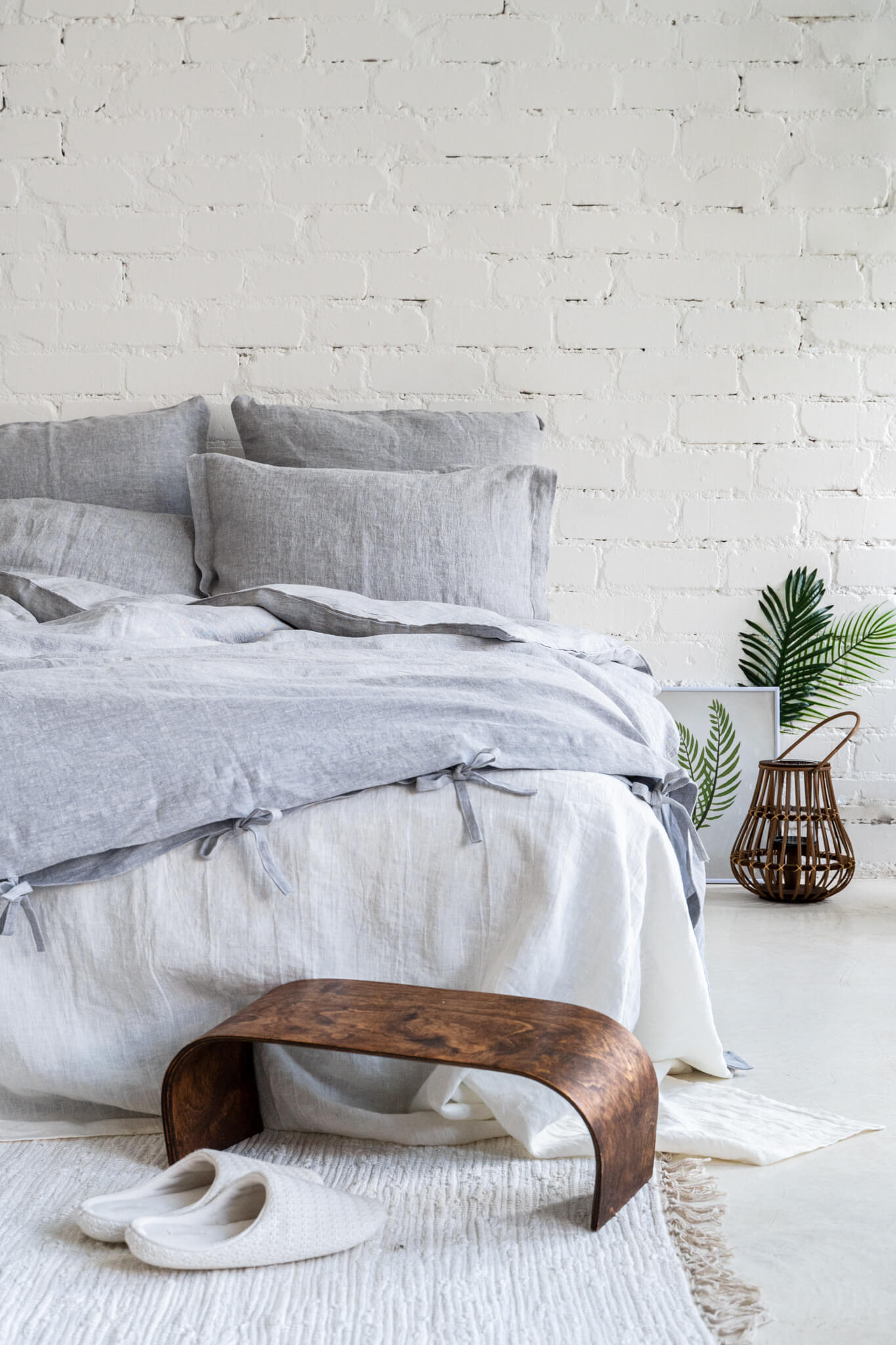 melange grey linen bedding