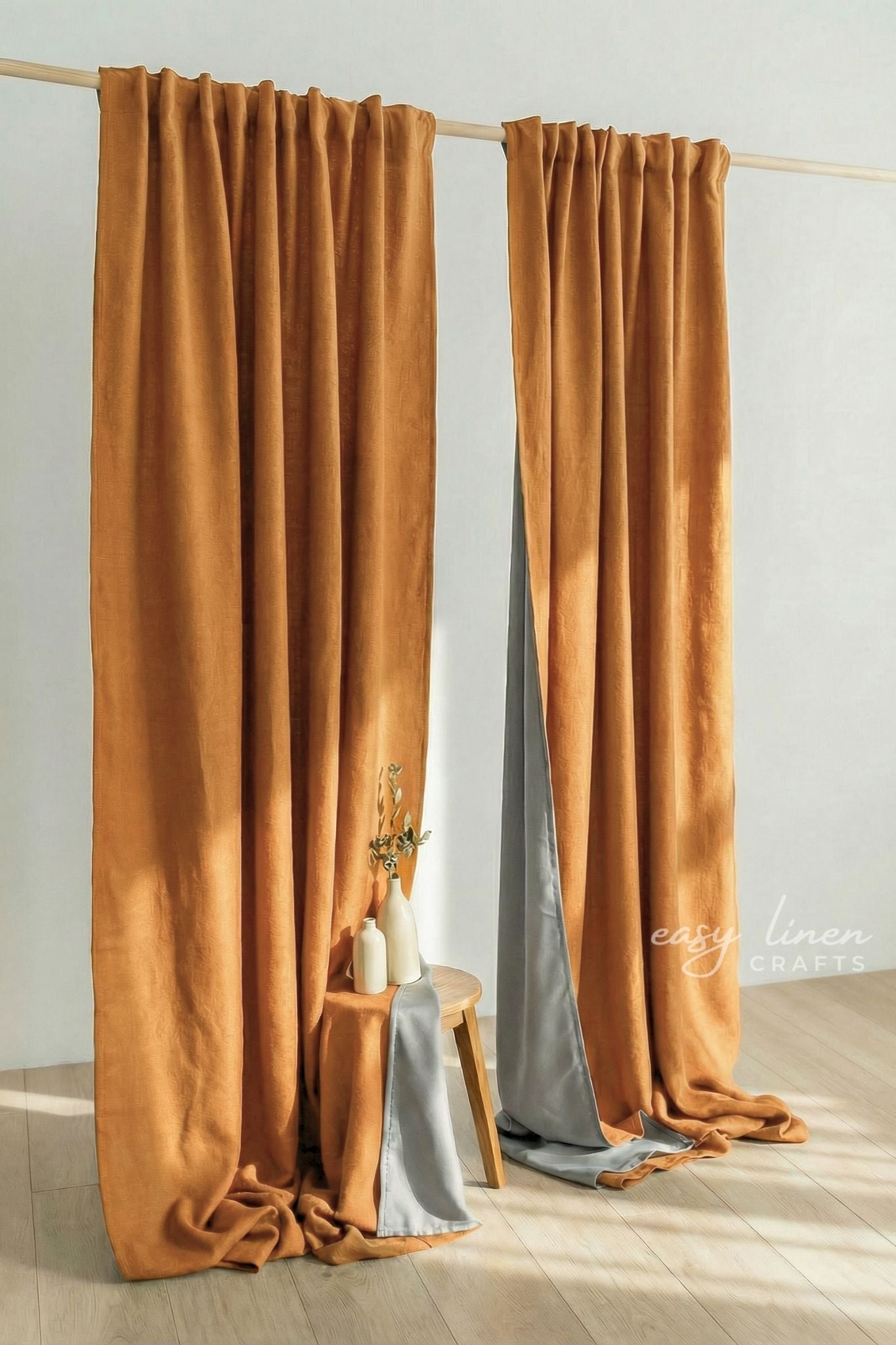 Linen Blackout Curtain in Amber Orange Color (1 Panel)
