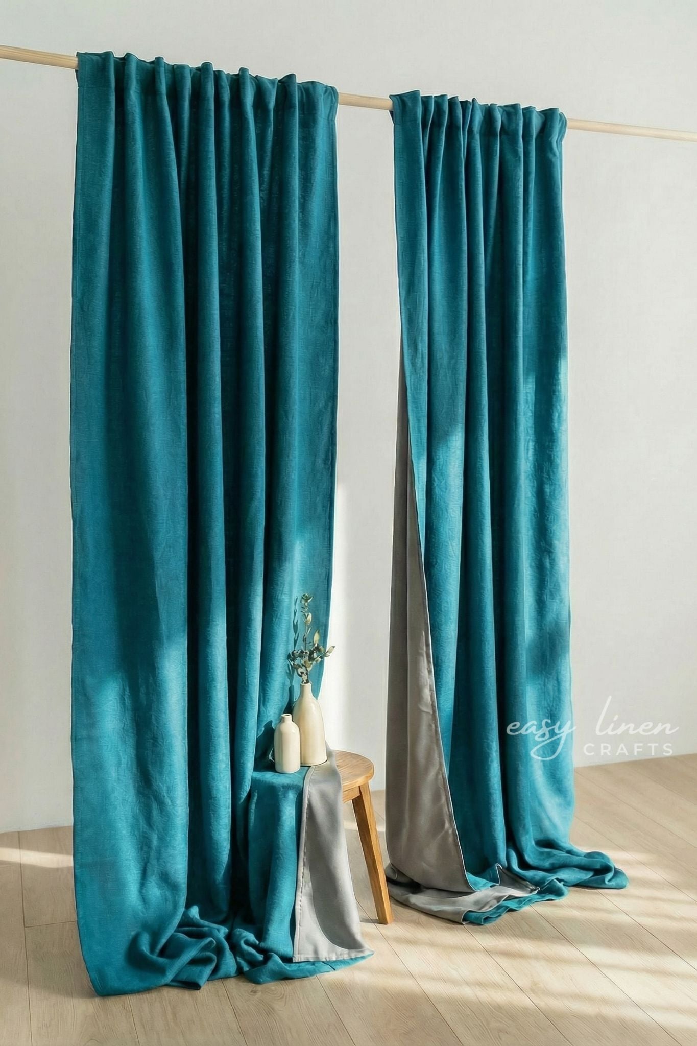 Linen Blackout Curtain in Blue Color (1 Panel)