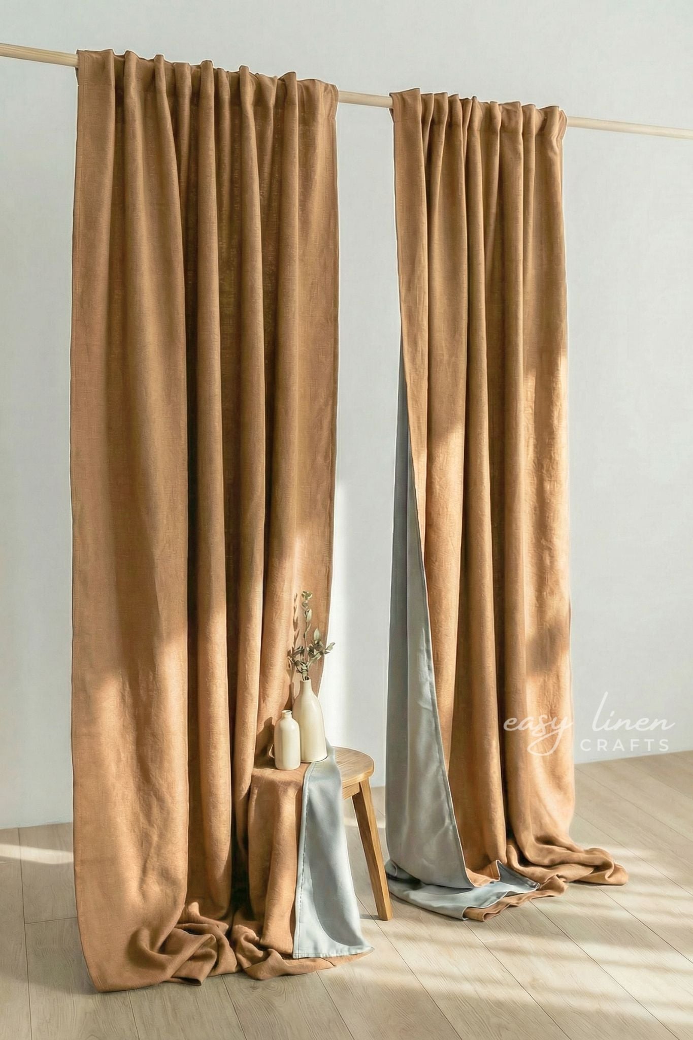 Linen Blackout Curtain in Camel Brown Color (1 Panel)