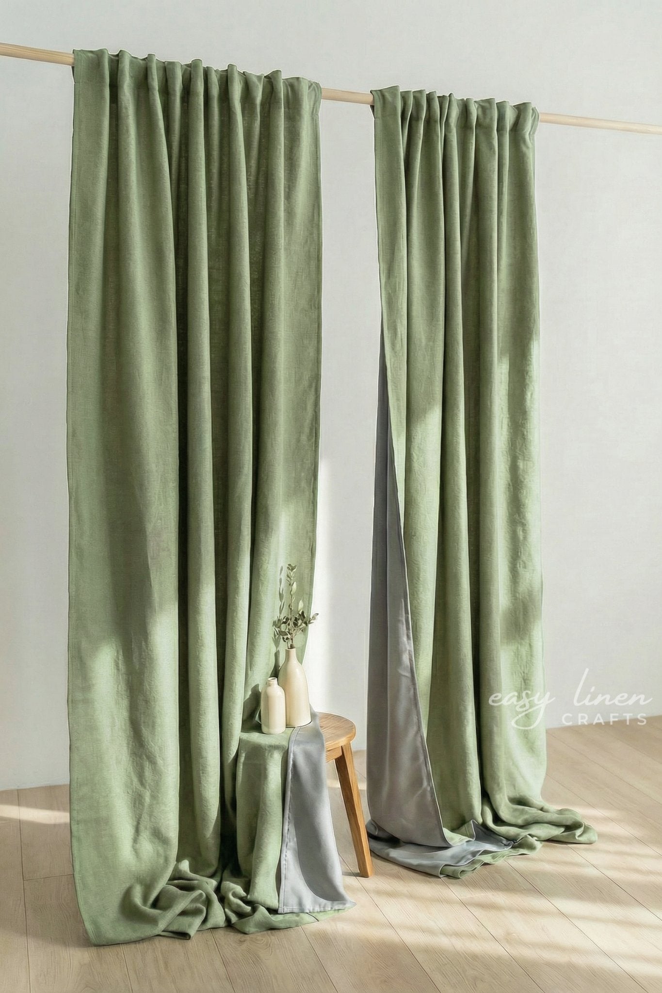Linen Blackout Curtain in Khaki Green Color (1 Panel)