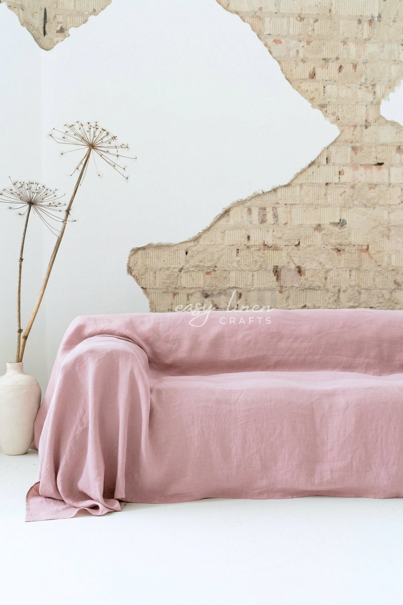 Linen couch cover in Blush Pink color. Custom sizes available - Easy Linen Crafts