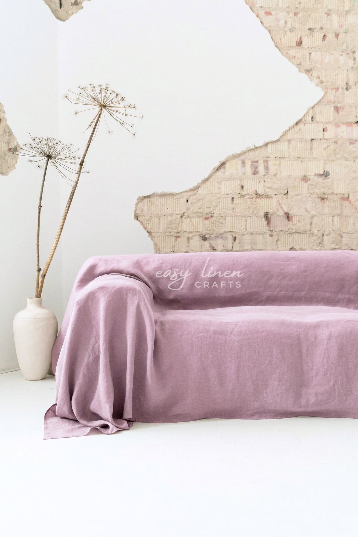Linen couch cover in Dusty Rose color