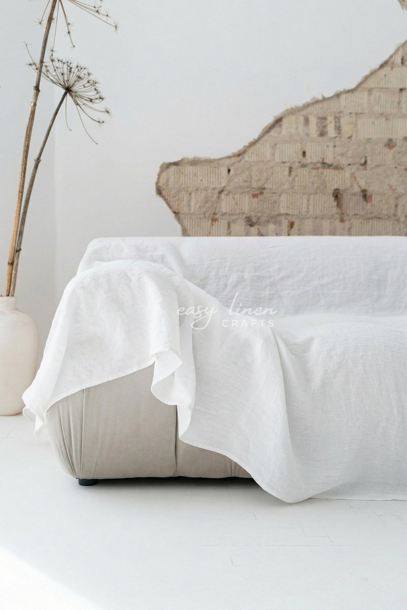Linen couch cover in White color