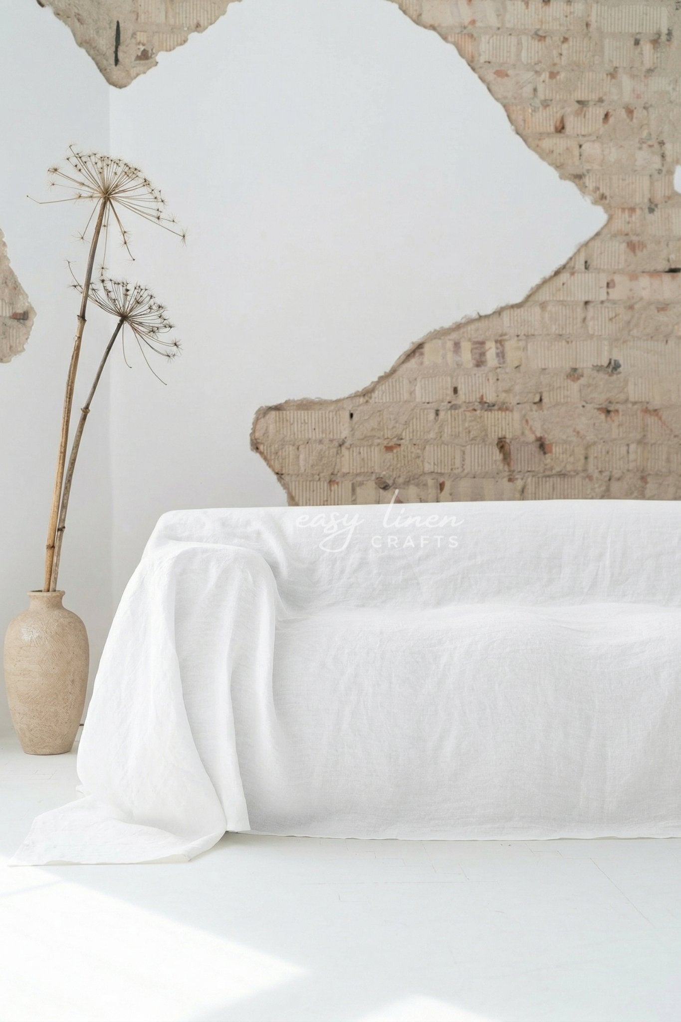 Linen couch cover in White color