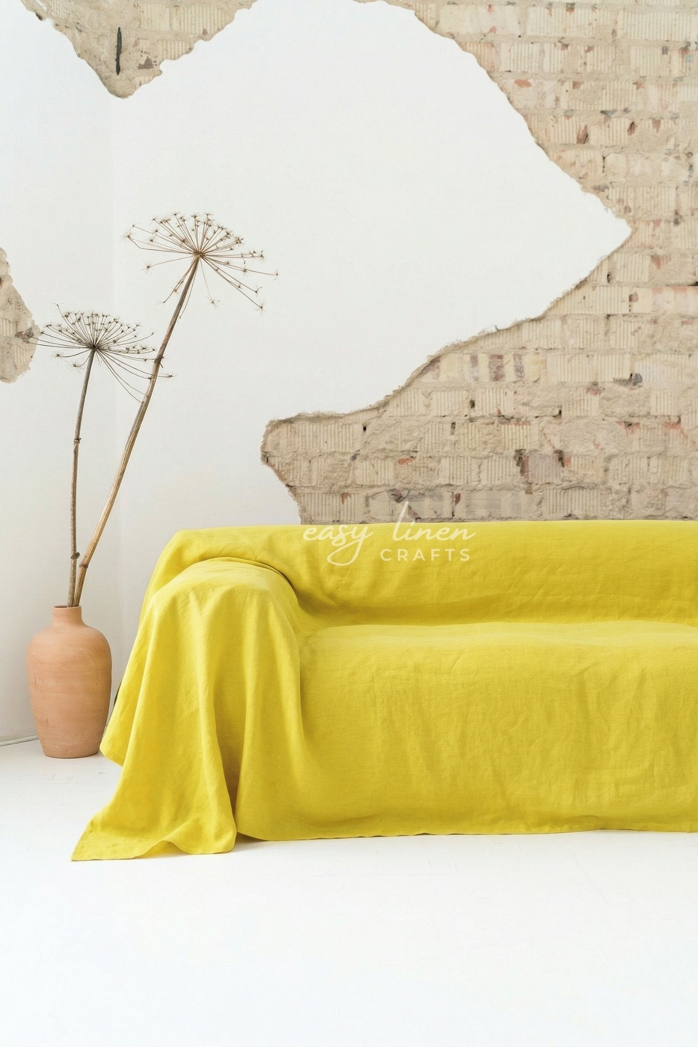 Linen couch cover in Yellow color