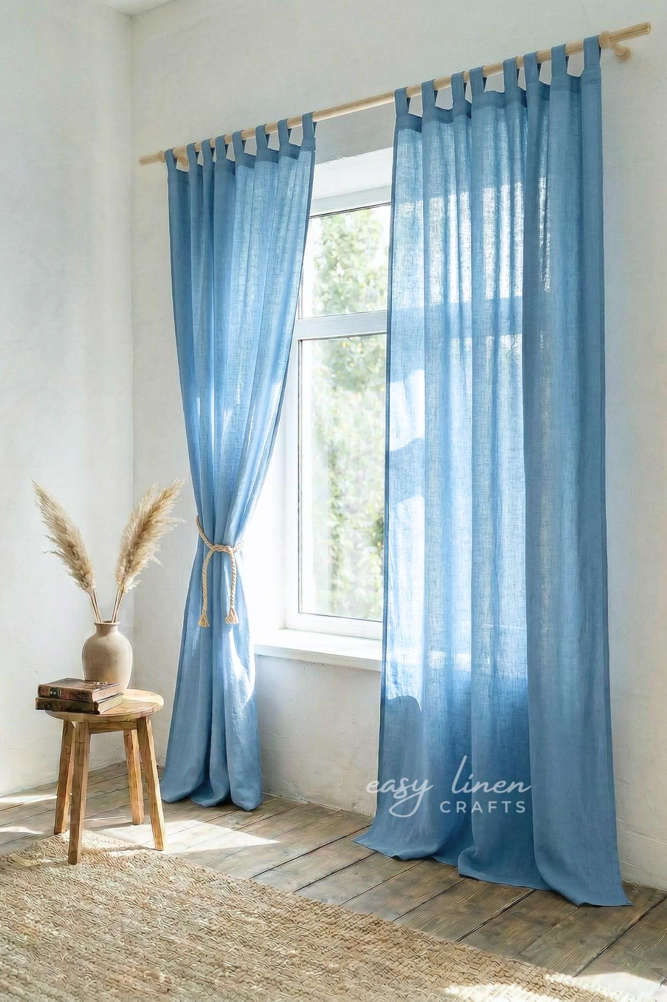 Linen curtain panel with tab top, Light Blue color