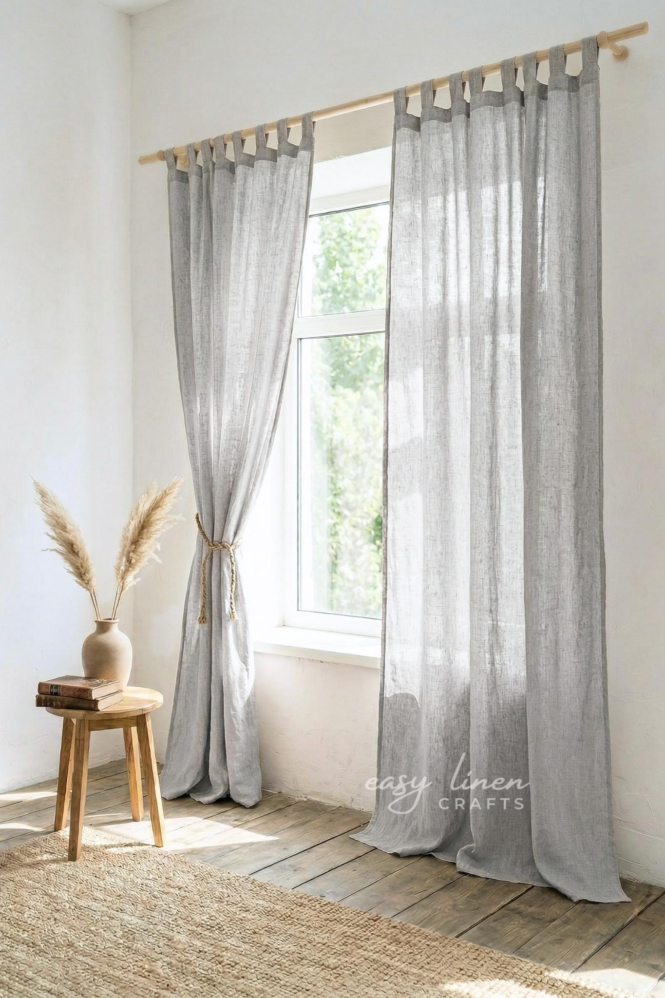 Linen curtain panel with tab top, Melange Gray color