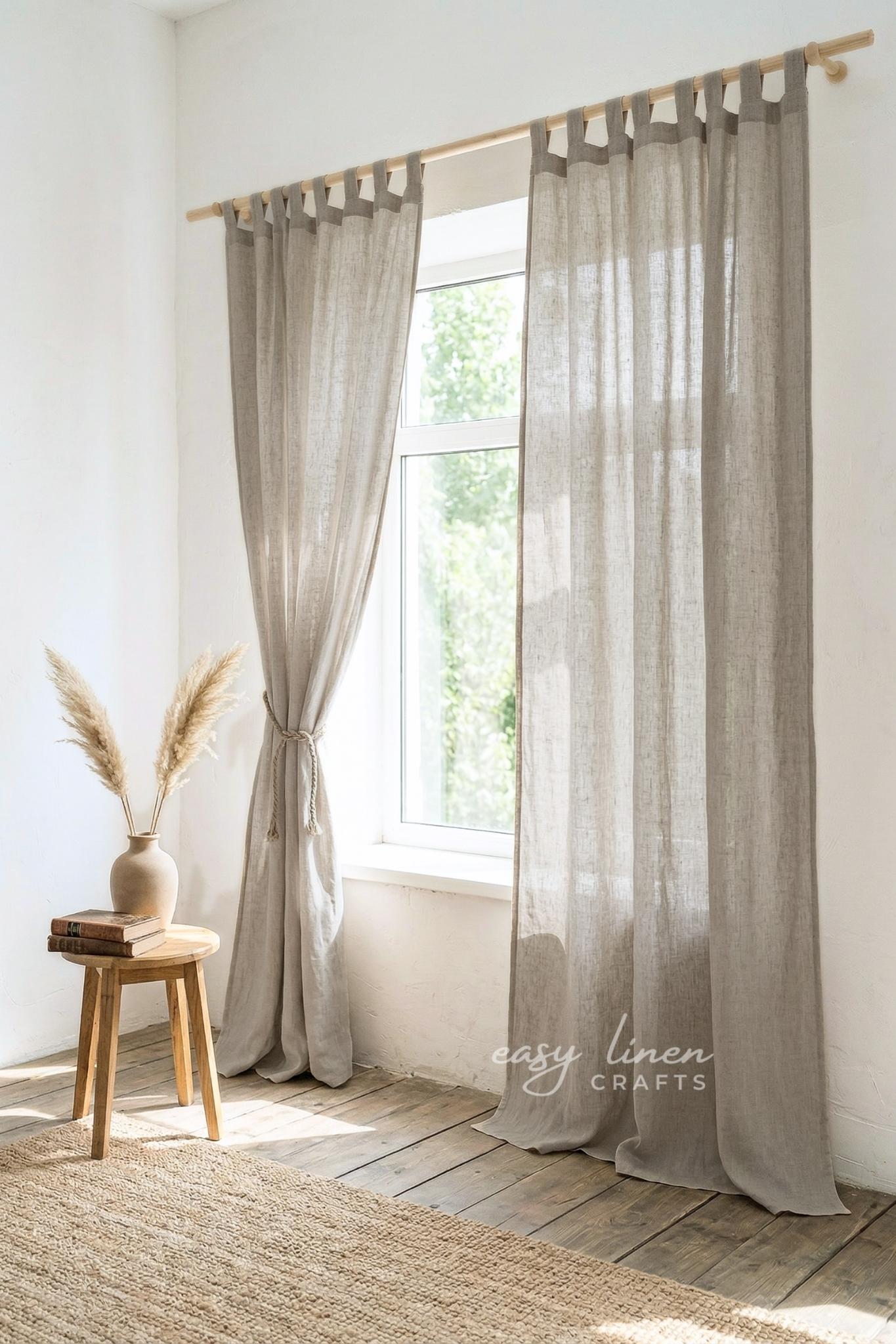 Linen curtain panel with tab top, Natural color