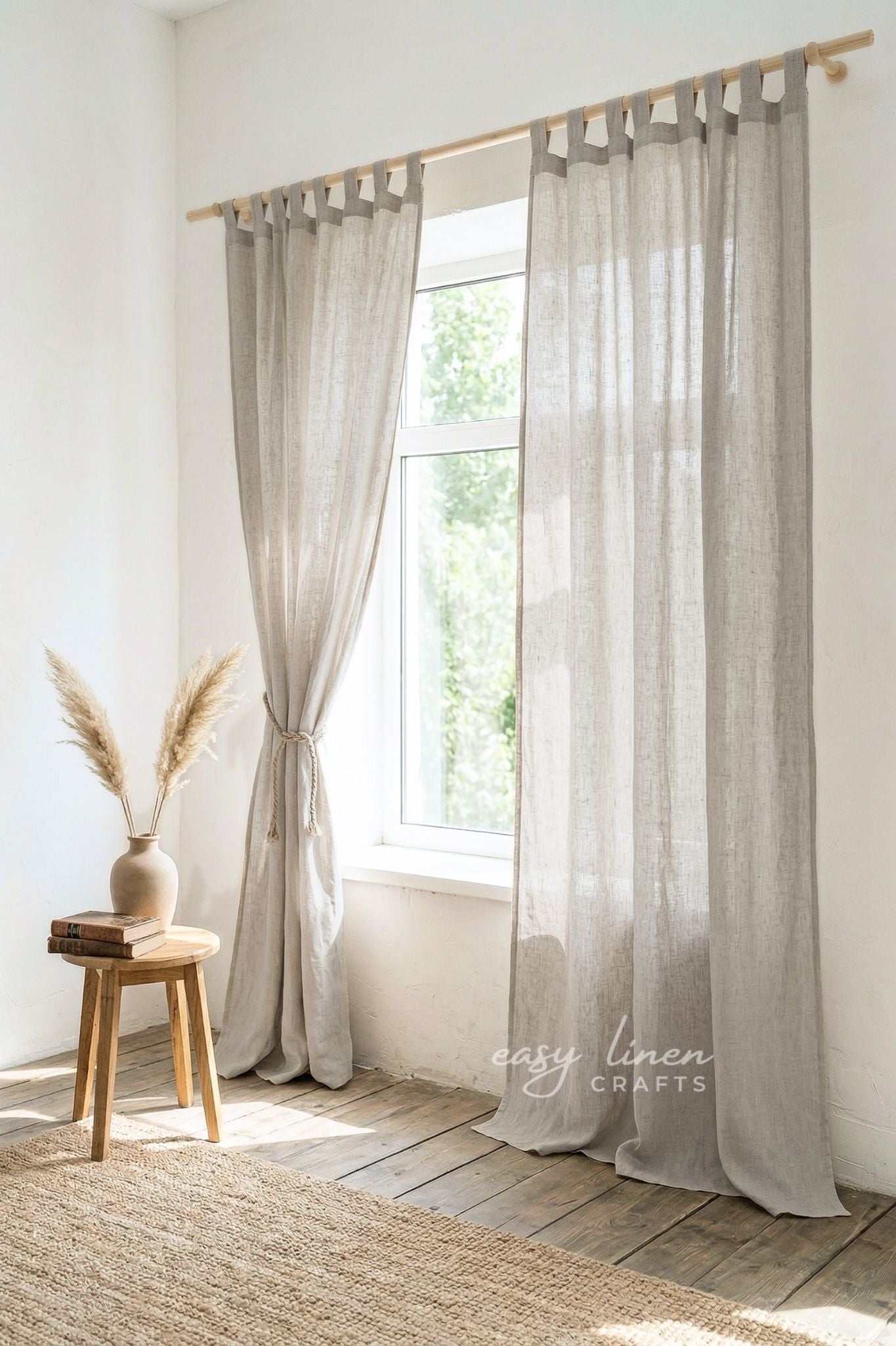 Linen curtain panel with tab top, Natural Light color
