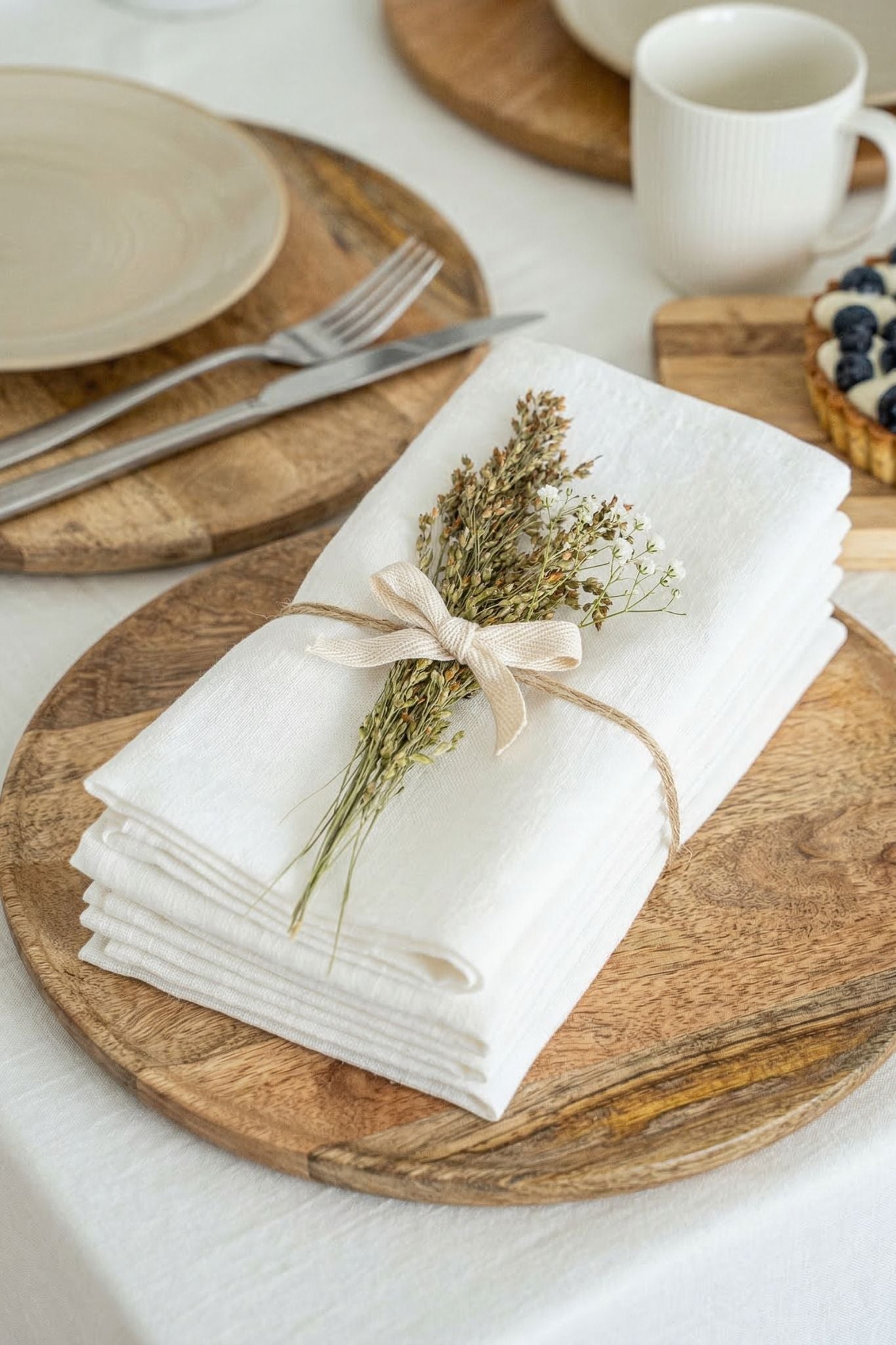 Linen napkins in White
