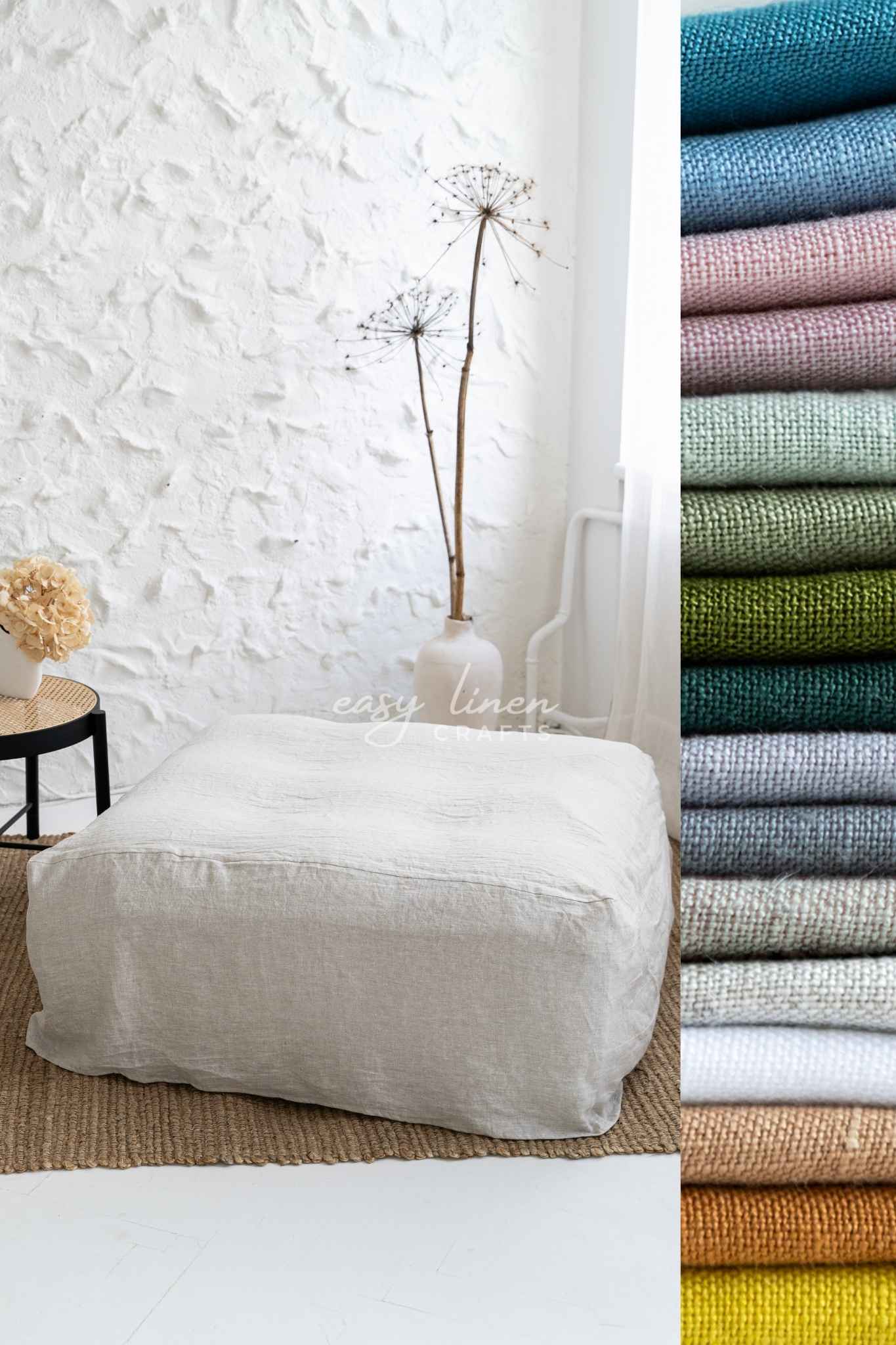 Linen ottoman cover in various colors. Custom sizes available - Easy Linen Crafts