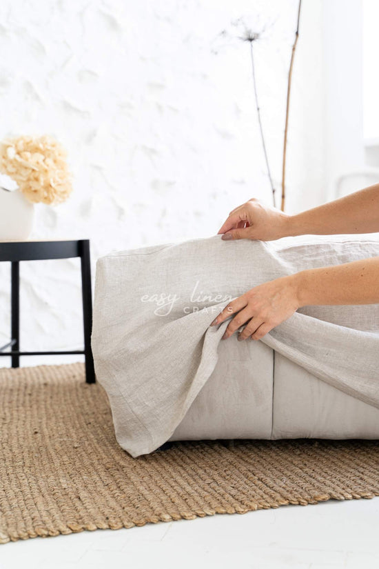 Linen ottoman cover in various colors. Custom sizes available - Easy Linen Crafts