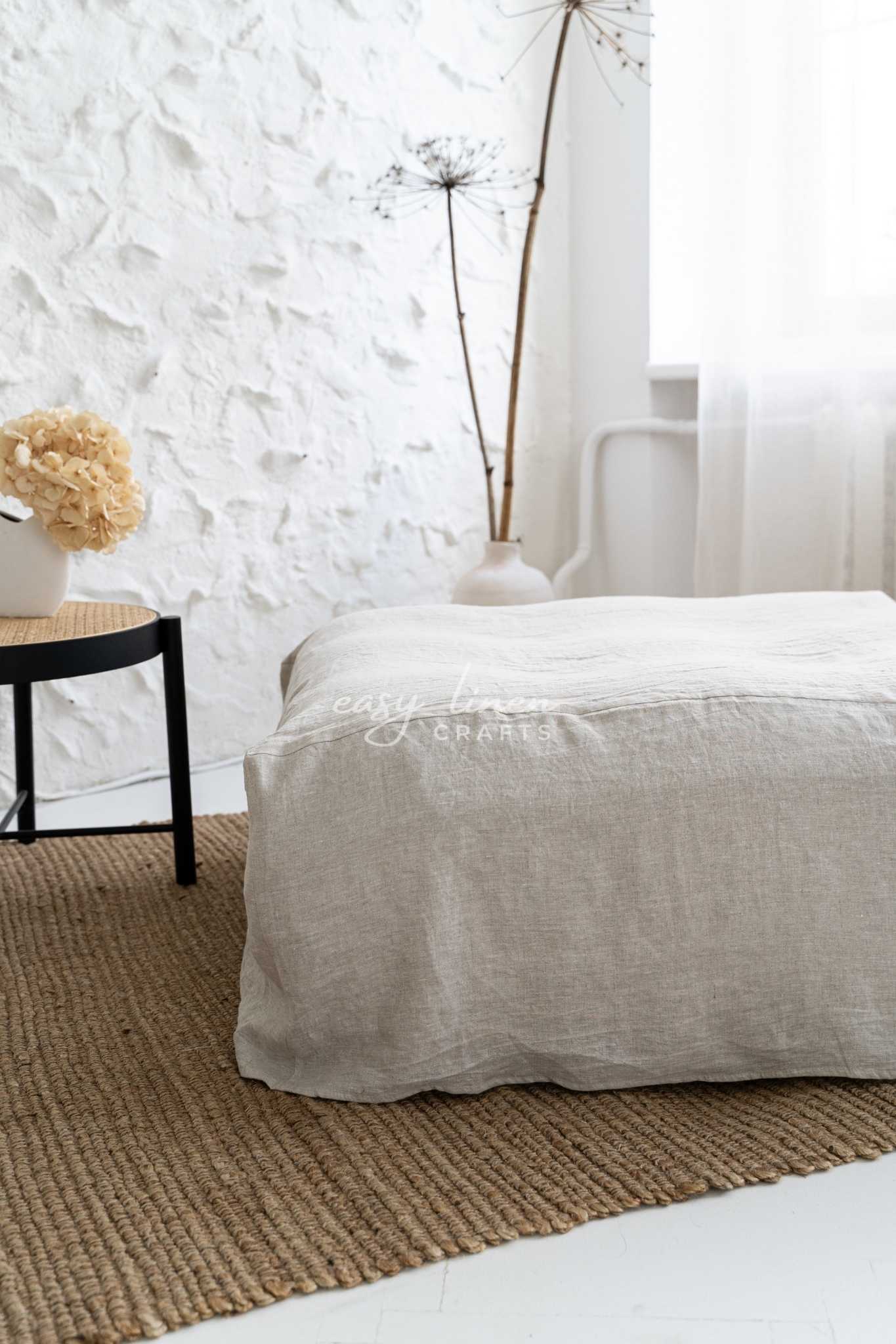 Linen ottoman cover in various colors. Custom sizes available - Easy Linen Crafts