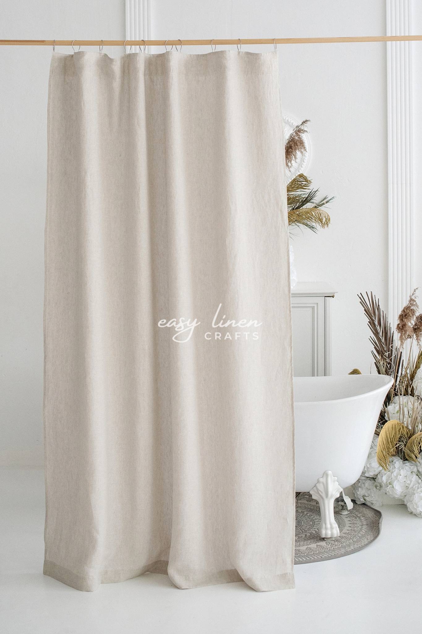 Linen shower curtain with waterproof liner in Natural Light color. Custom sizes available - Easy Linen Crafts