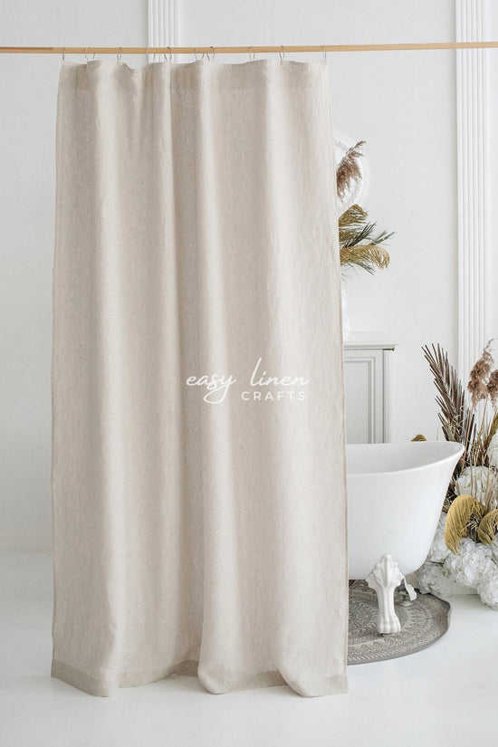 Linen shower curtain with waterproof liner in Natural Light color. Custom sizes available - Easy Linen Crafts