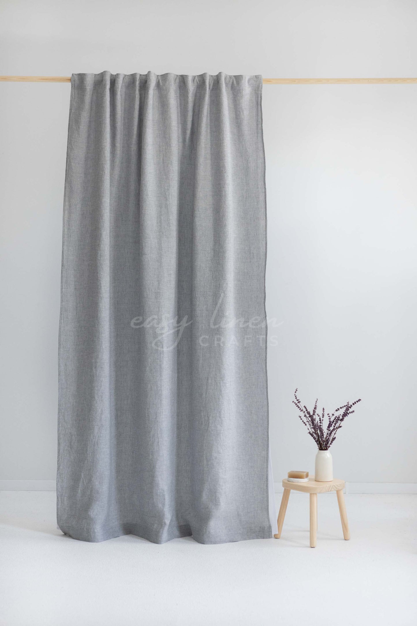 Linen shower curtain with waterproof liner in Melange Gray color. Custom sizes available