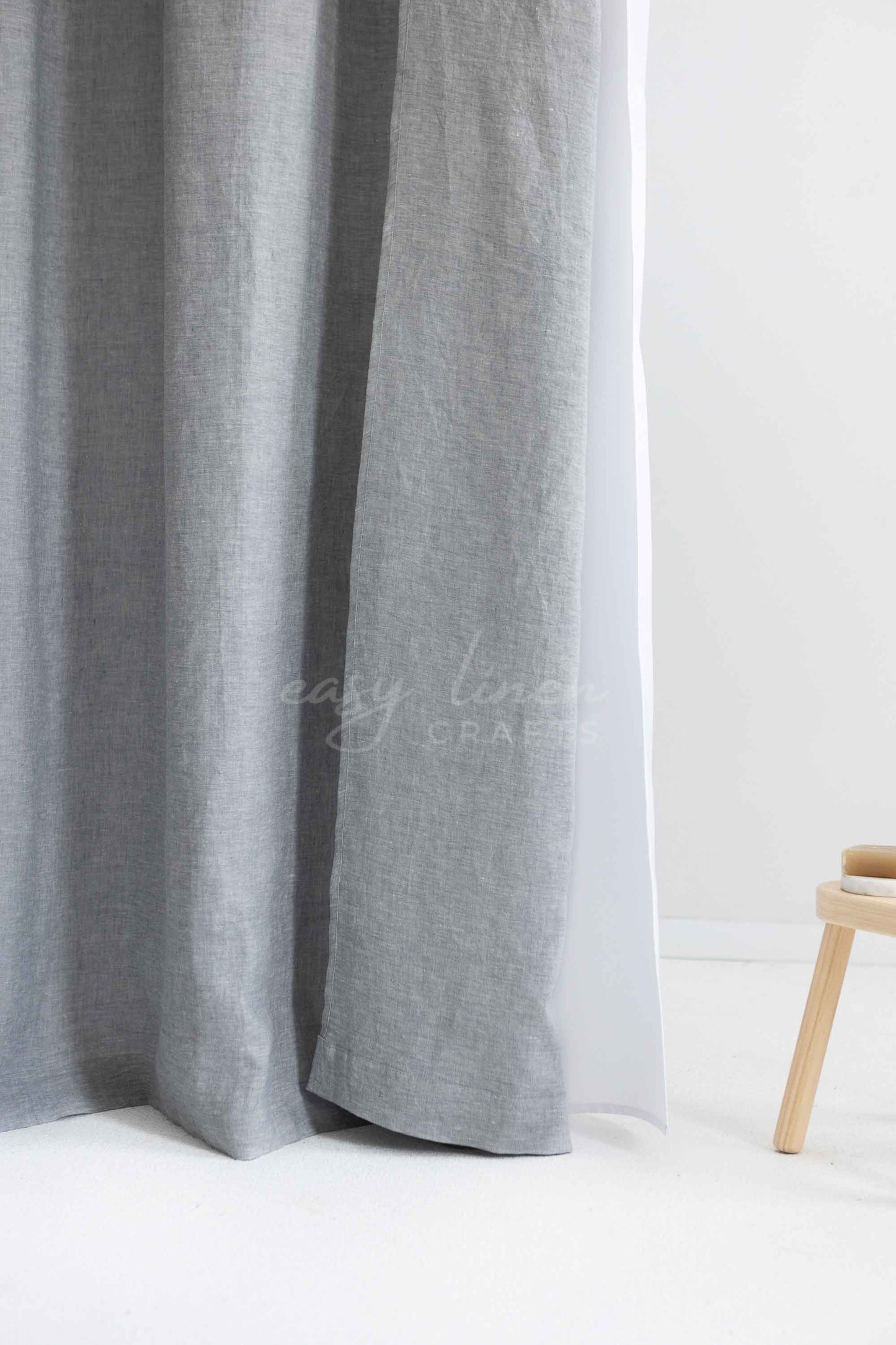 Linen shower curtain with waterproof liner in Melange Gray color. Custom sizes available