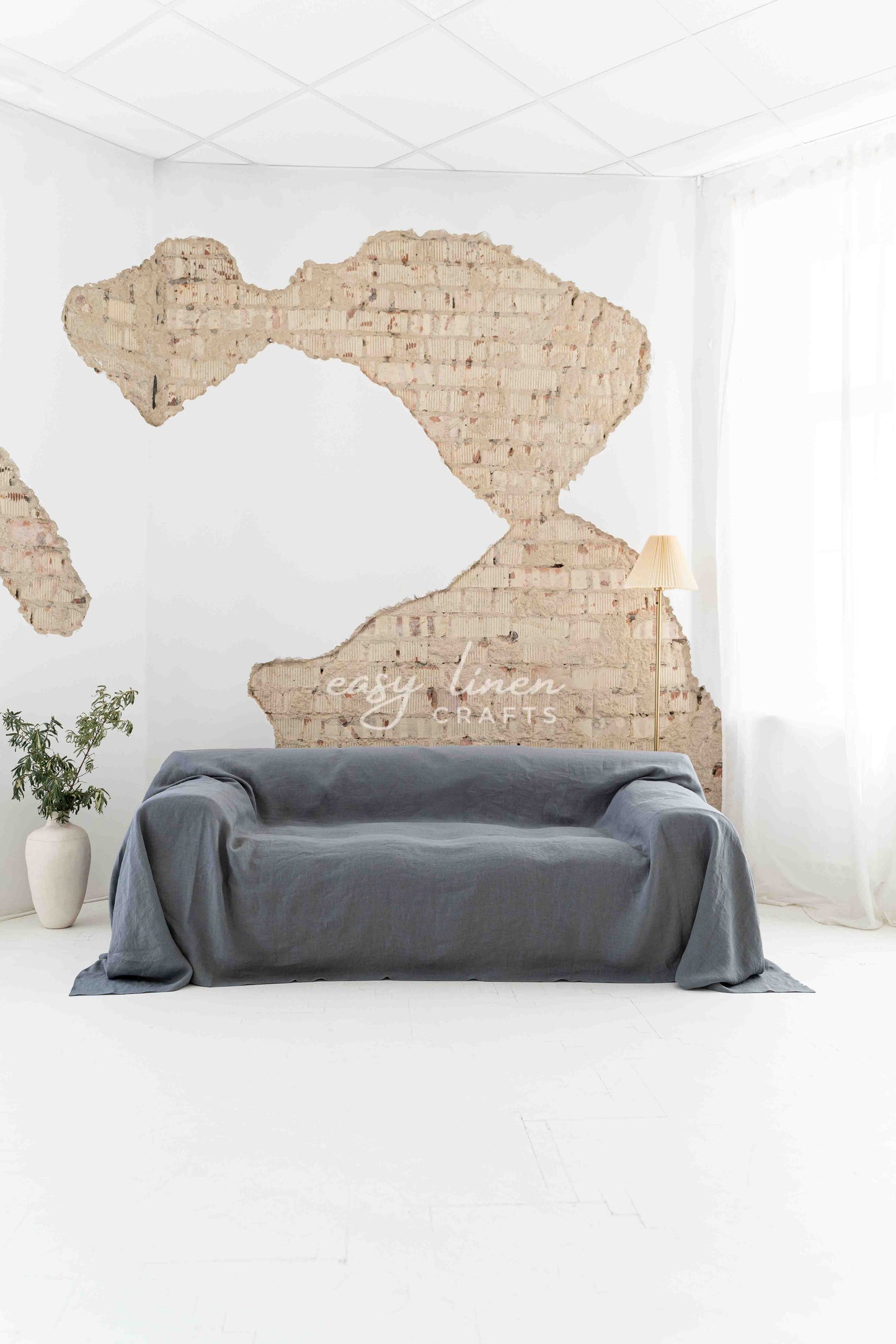 Linen couch cover in Dark Gray color. Custom sizes available