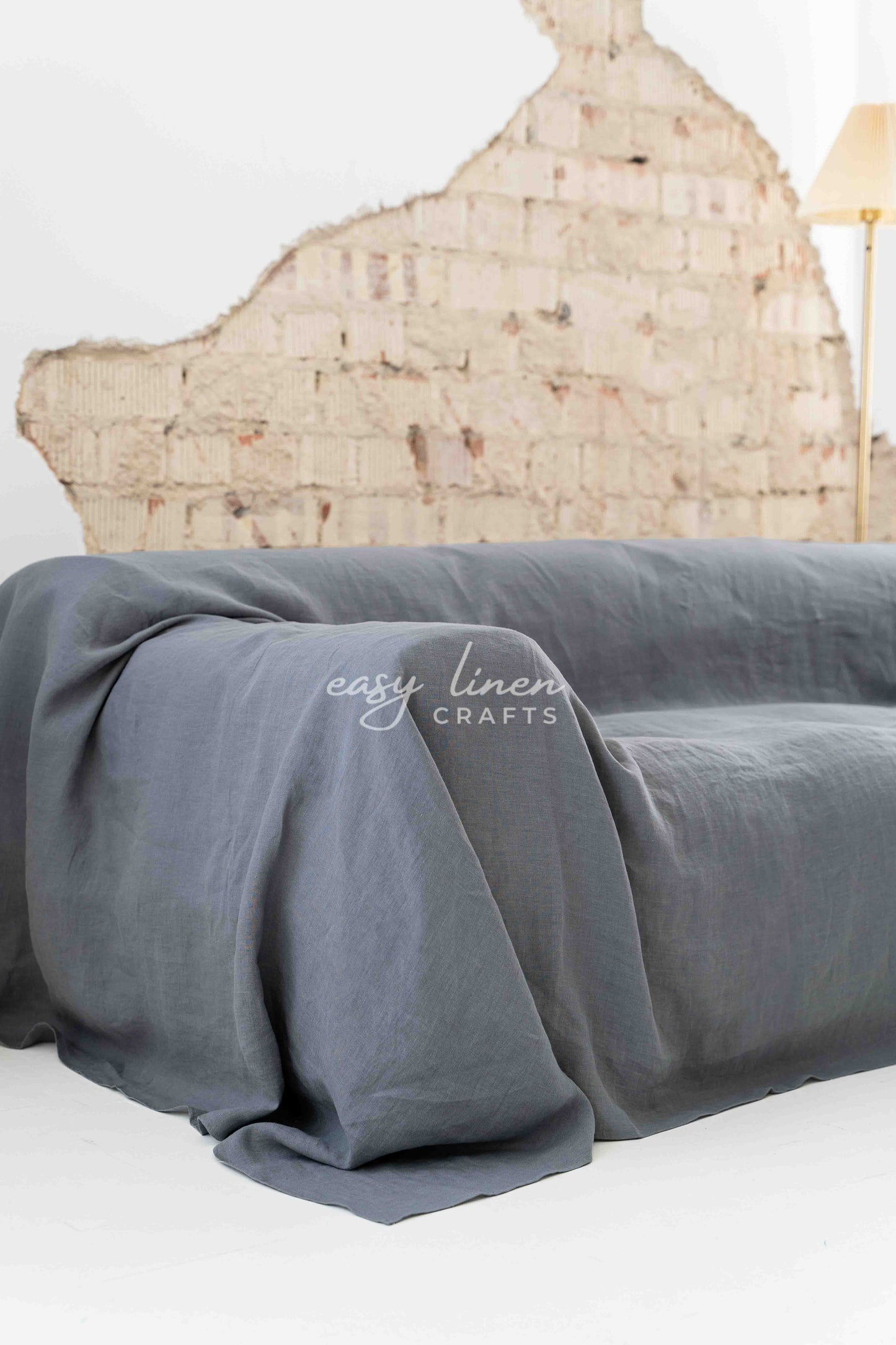 Linen couch cover in Dark Gray color. Custom sizes available
