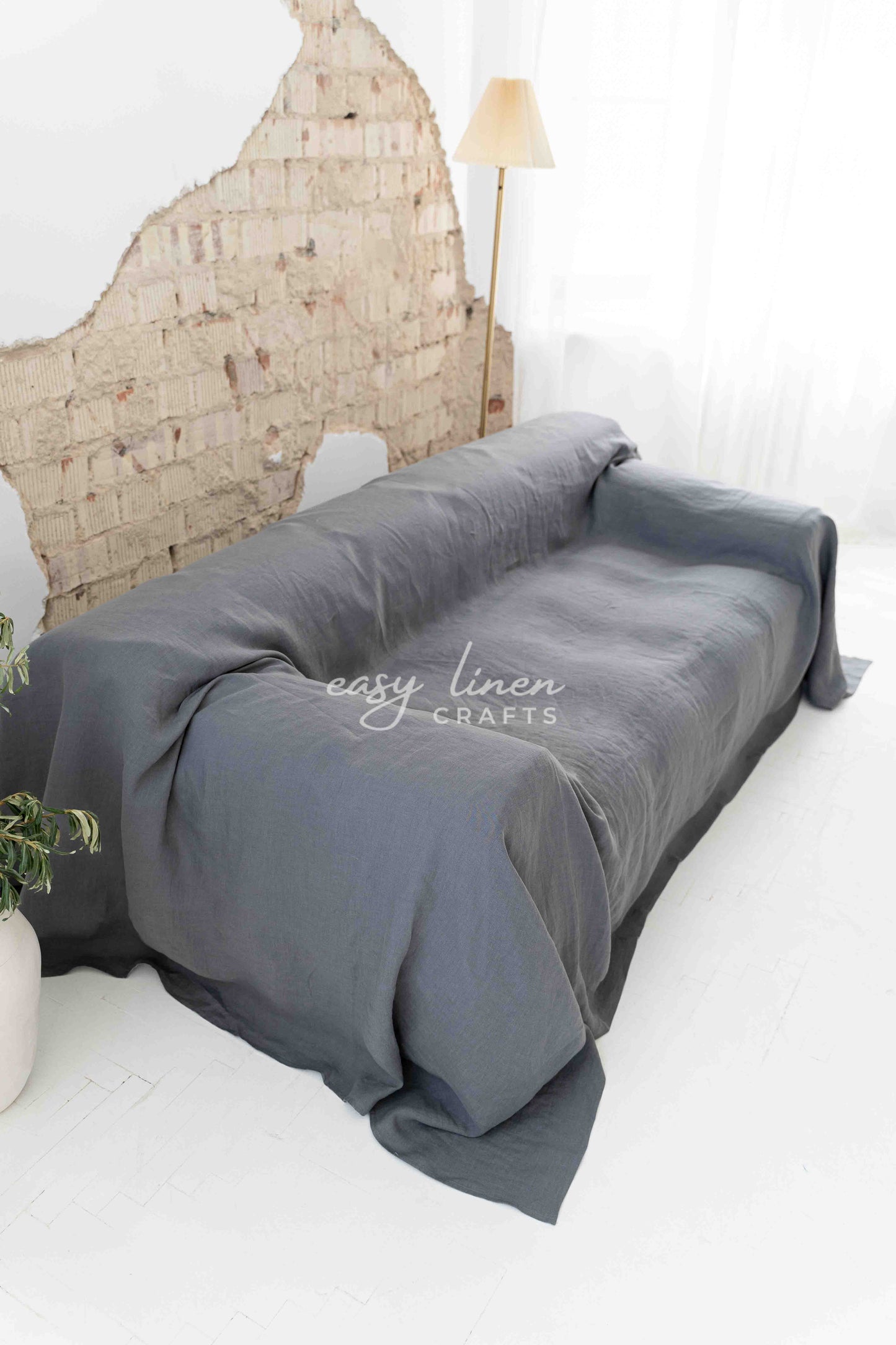 Linen couch cover in Dark Gray color. Custom sizes available