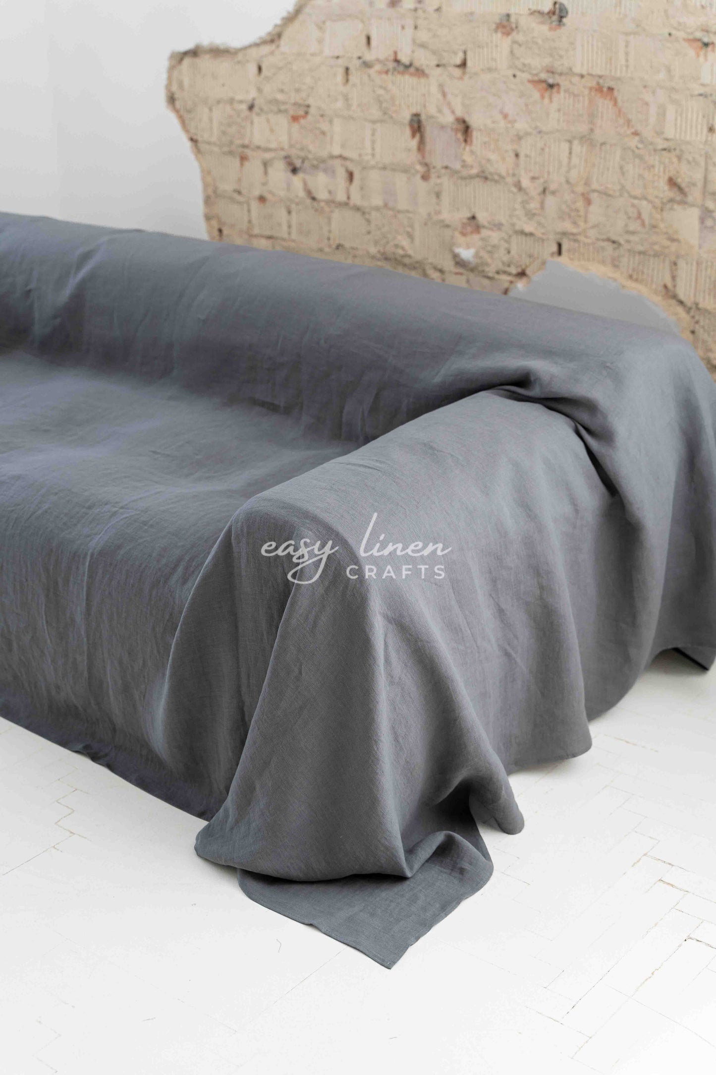 Linen couch cover in Dark Gray color. Custom sizes available