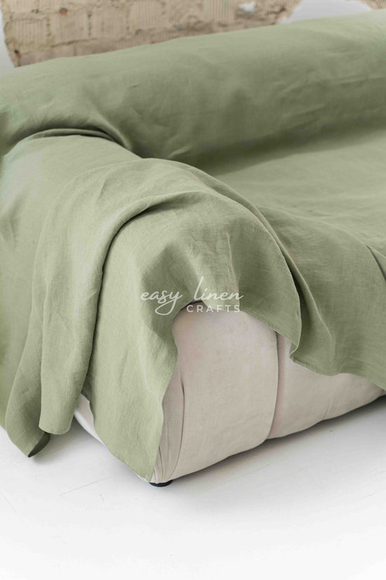 Linen couch cover in Khaki Green color. Custom sizes available