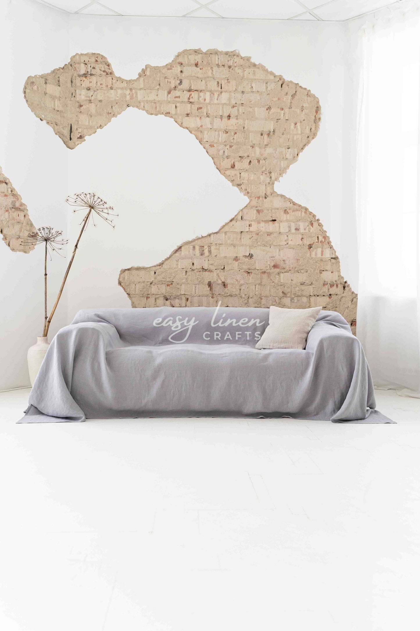 Linen couch cover in Light Gray color. Custom sizes available