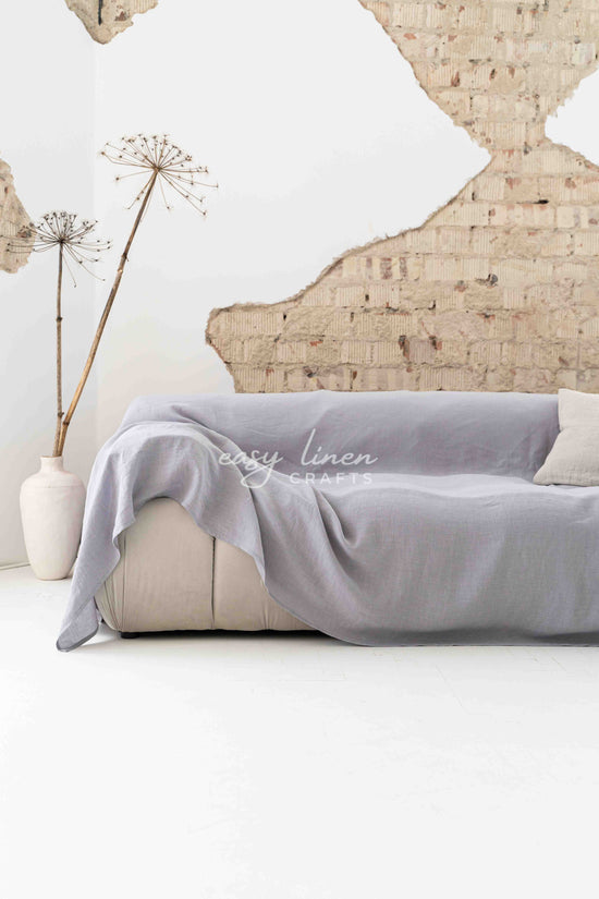 Linen couch cover in Light Gray color. Custom sizes available