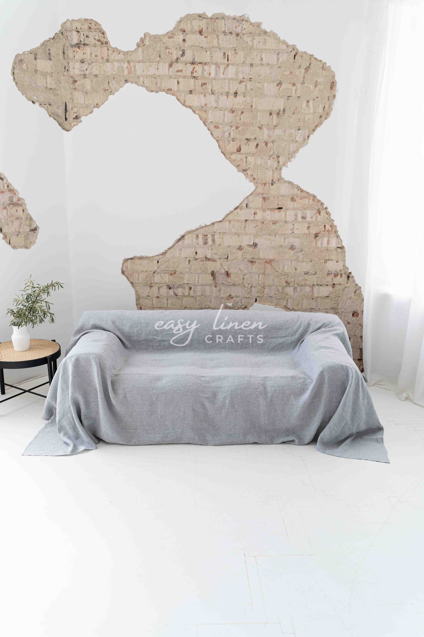 Linen couch cover in Melange Gray color. Custom sizes available