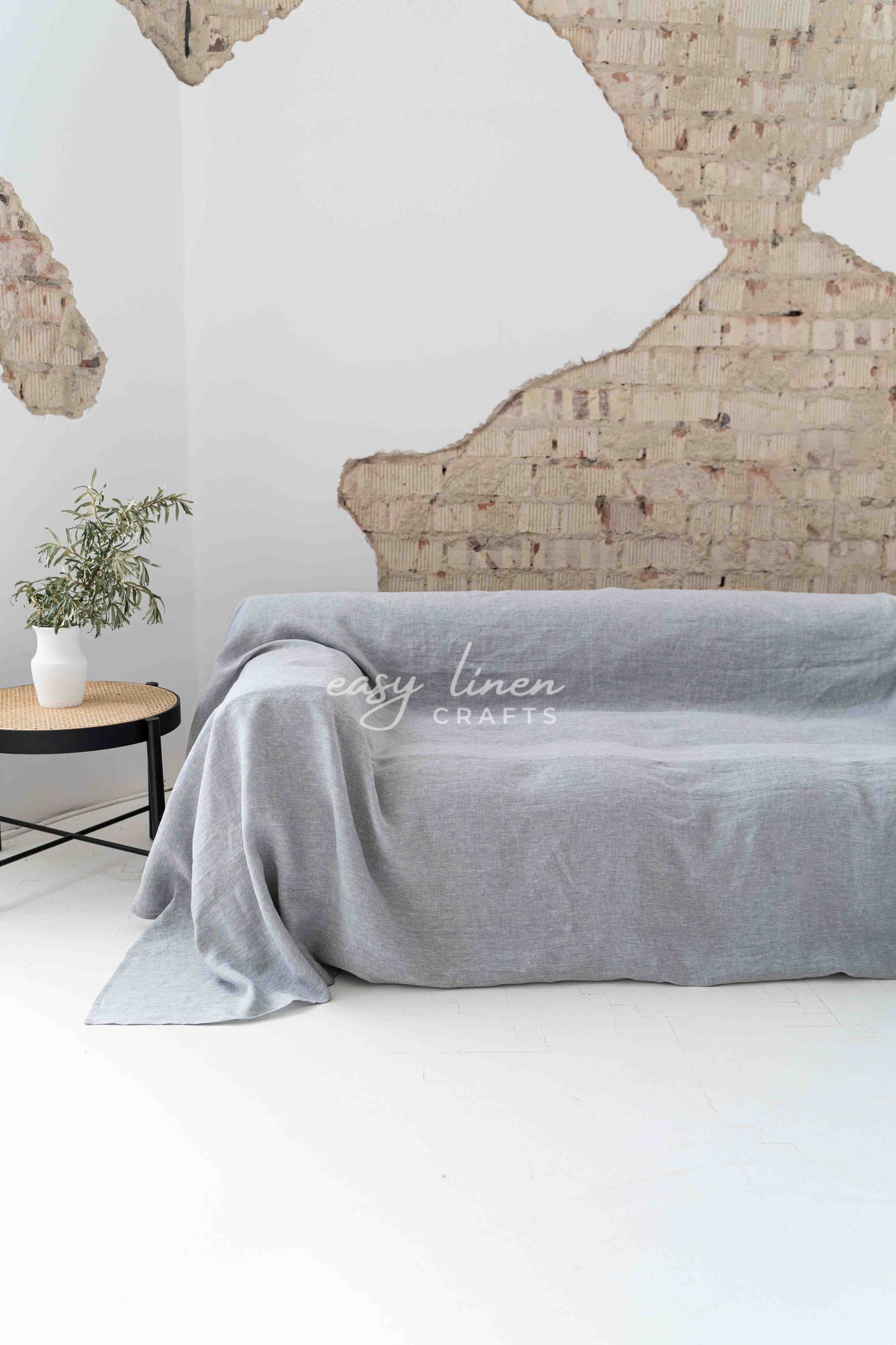 Linen couch cover in Melange Gray color. Custom sizes available