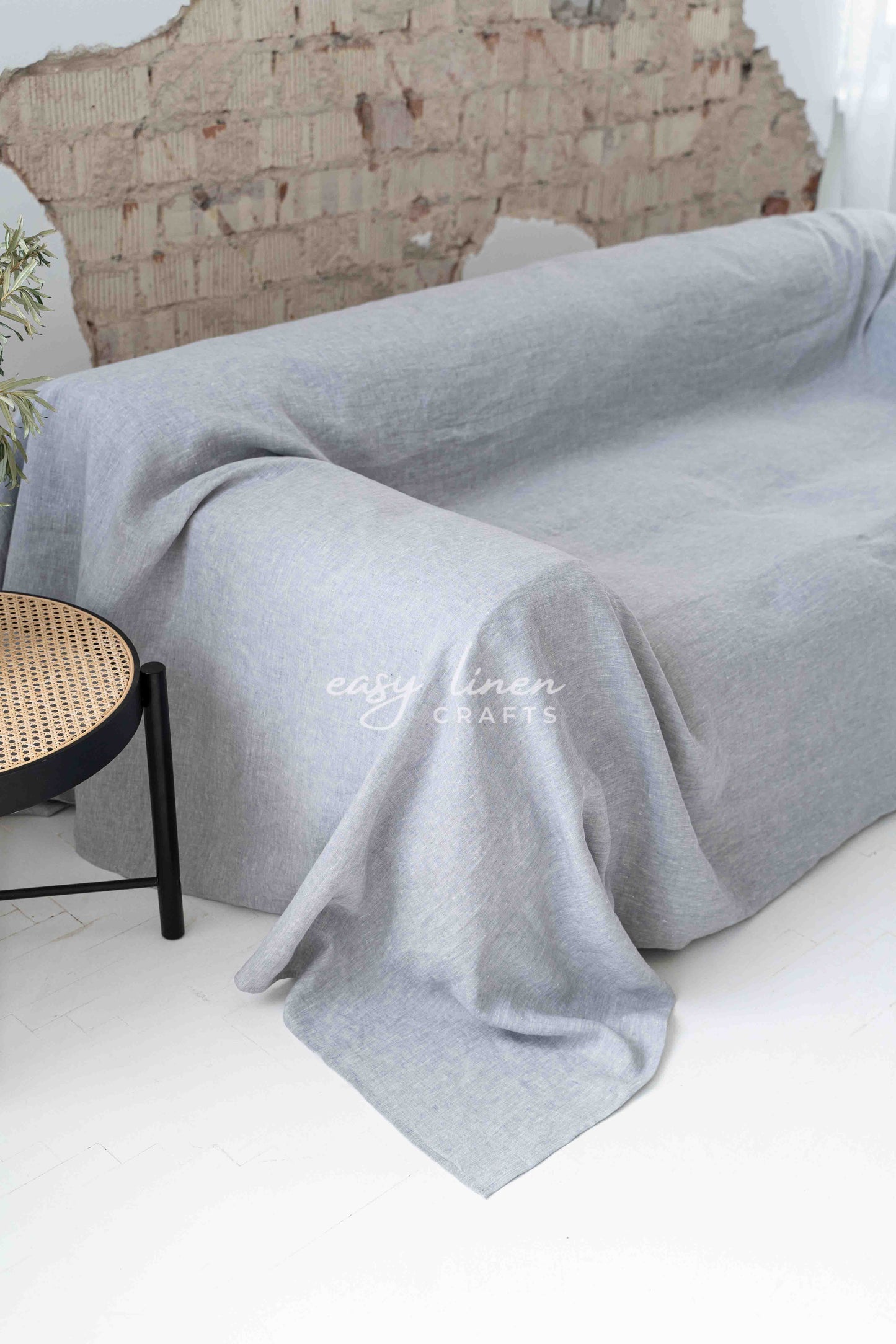 Linen couch cover in Melange Gray color. Custom sizes available