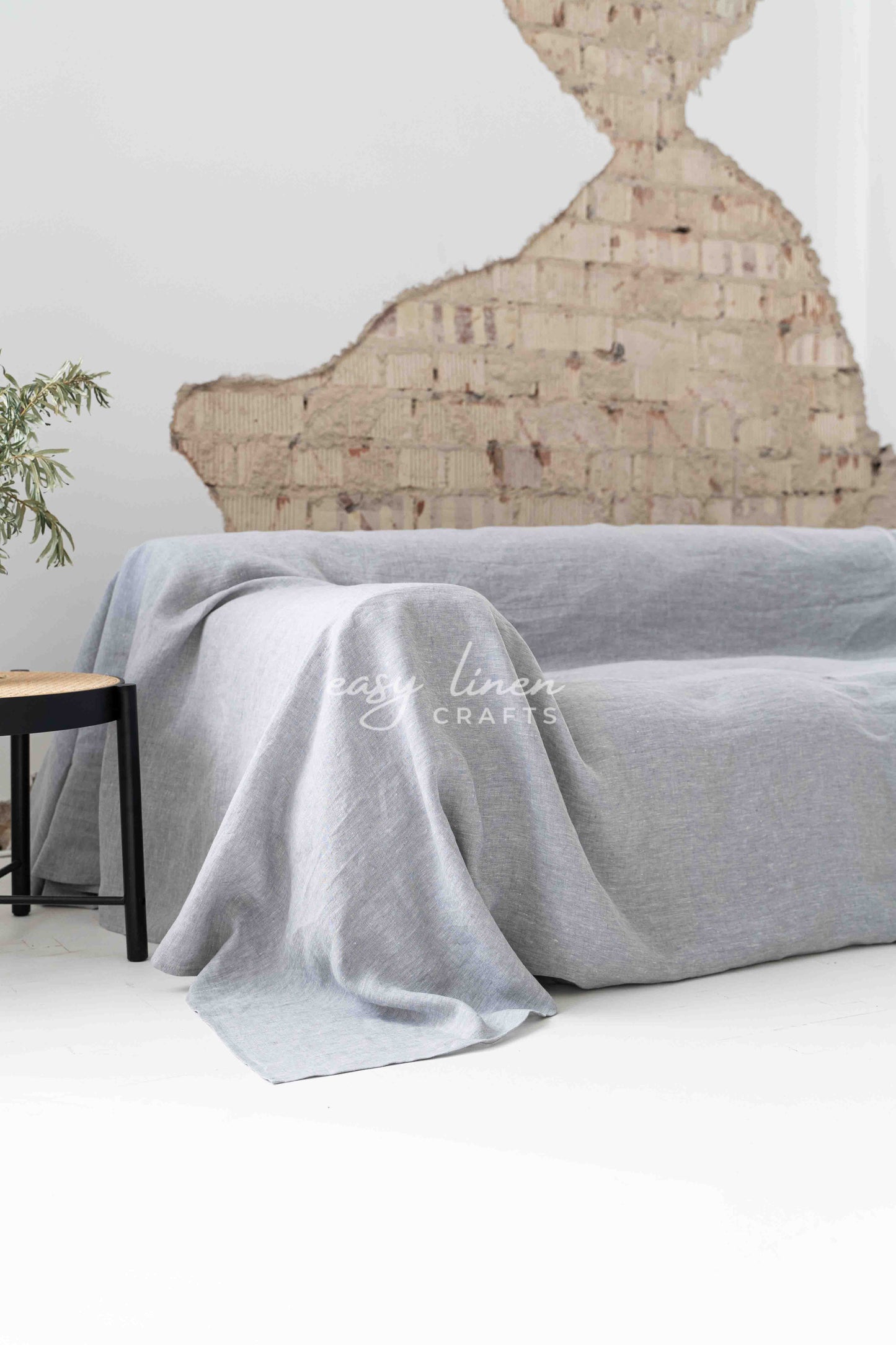 Linen couch cover in Melange Gray color. Custom sizes available