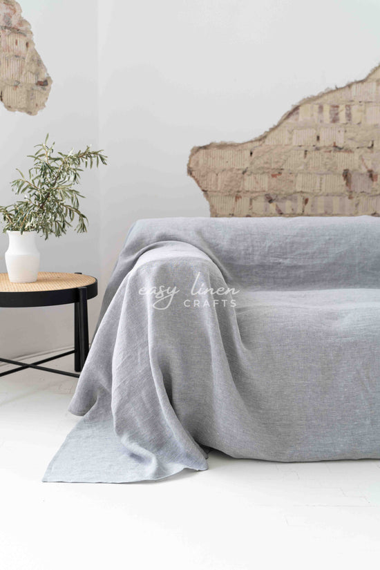 Linen couch cover in Melange Gray color. Custom sizes available