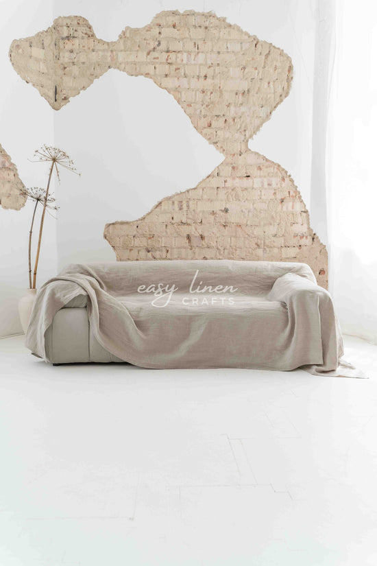 Linen couch cover in Natural color. Custom sizes available