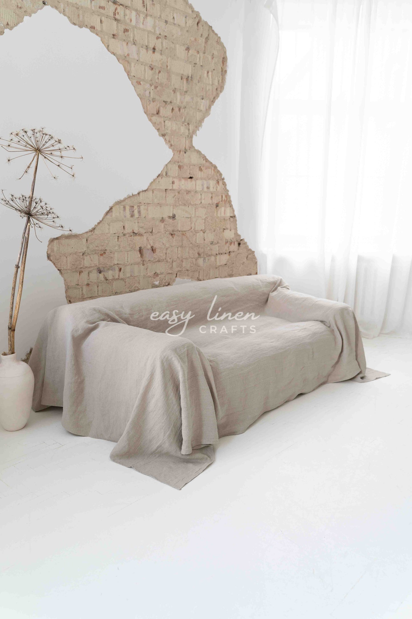 Linen couch cover in Natural color. Custom sizes available