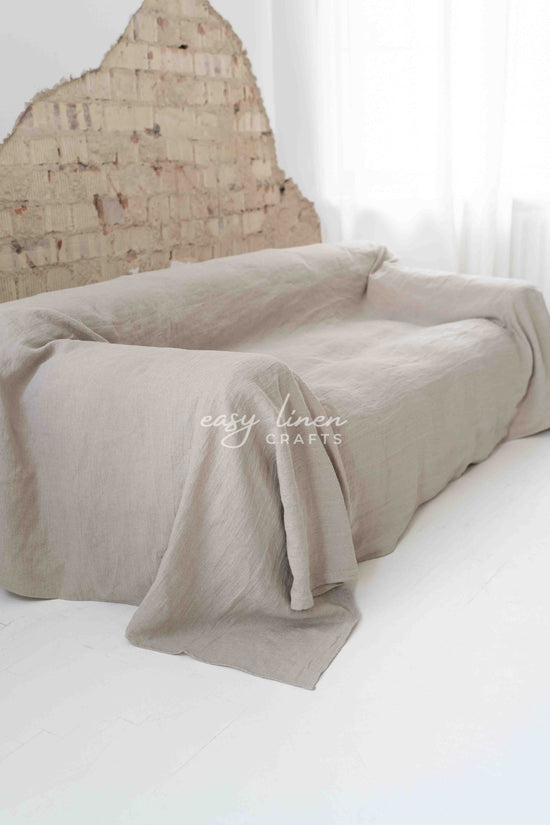 Linen couch cover in Natural color. Custom sizes available