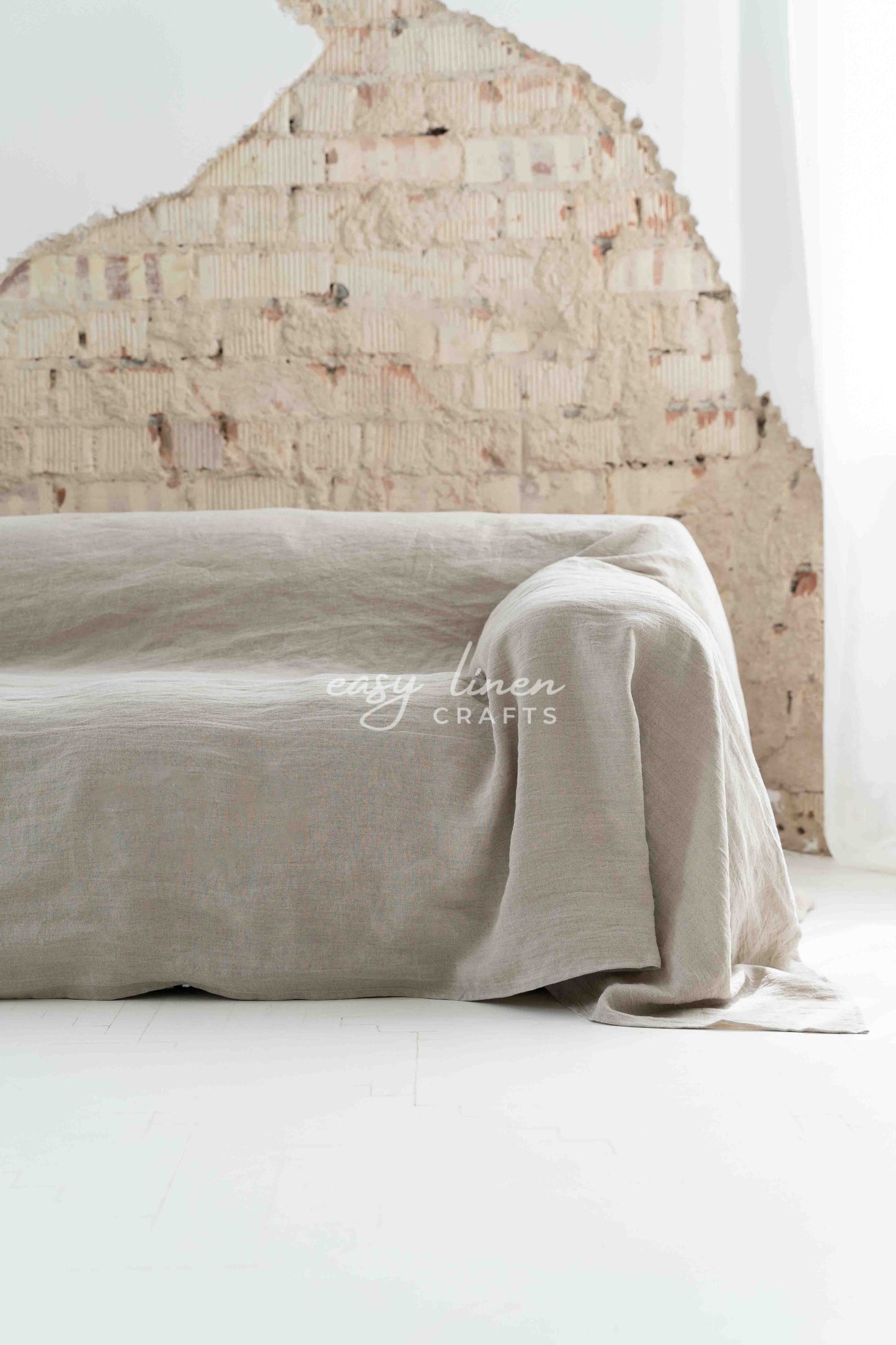 Linen couch cover in Natural color. Custom sizes available