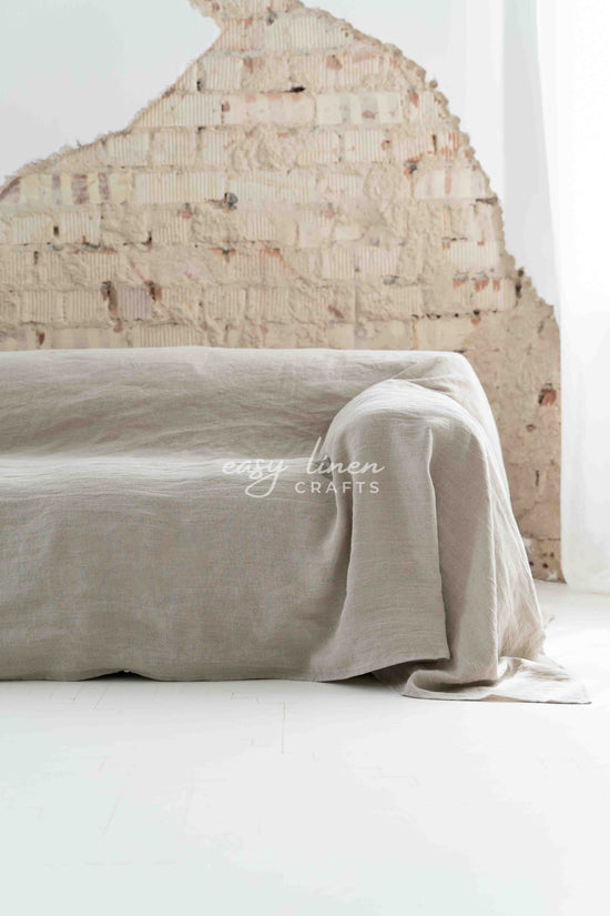 Linen couch cover in Natural color. Custom sizes available