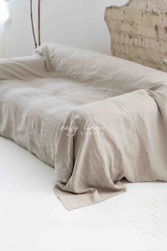 Linen couch cover in Natural color. Custom sizes available