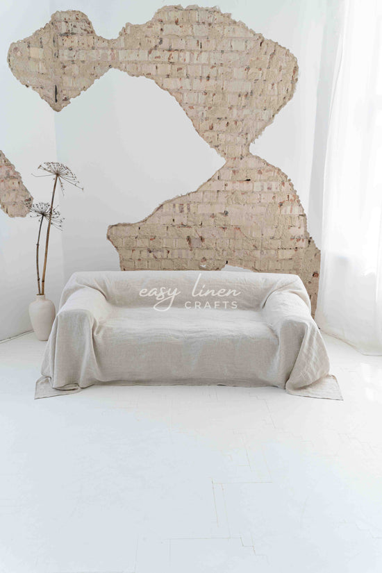 Linen couch cover in Natural Light color. Custom sizes available