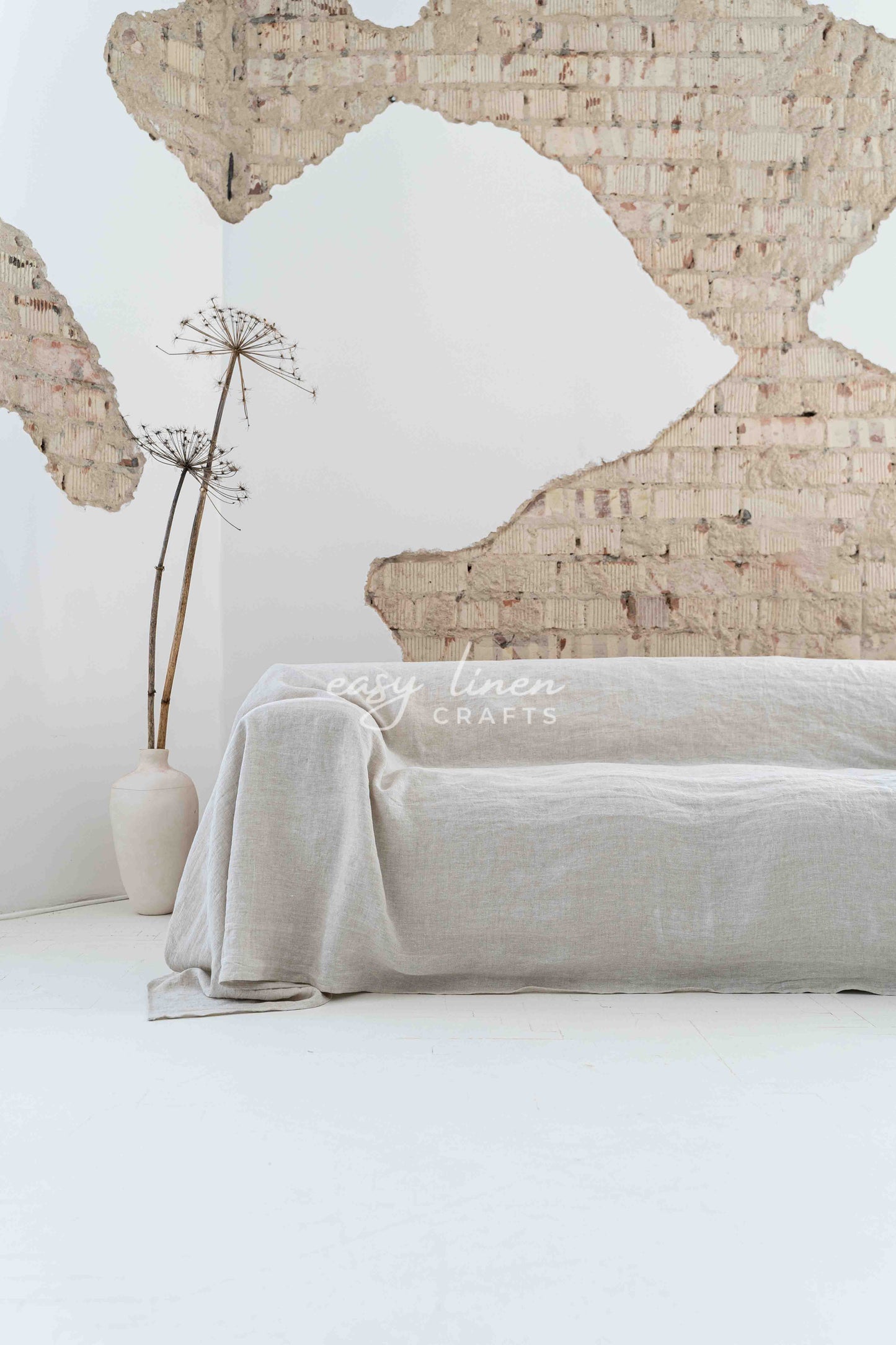 Linen couch cover in Natural Light color. Custom sizes available