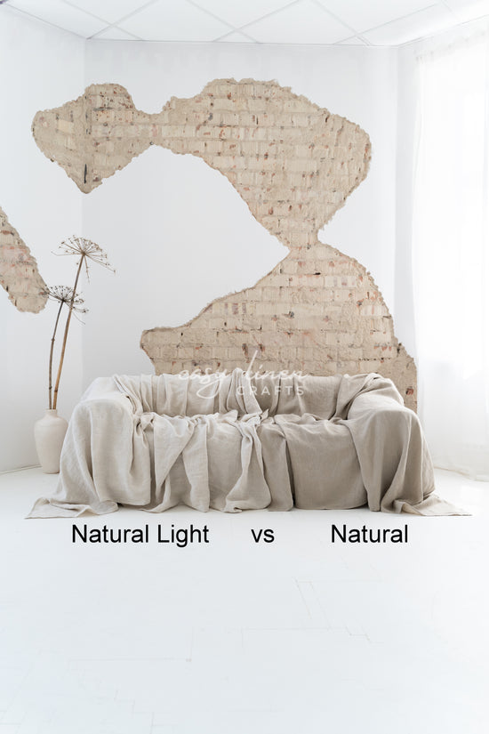 Linen couch cover in Natural Light color. Custom sizes available