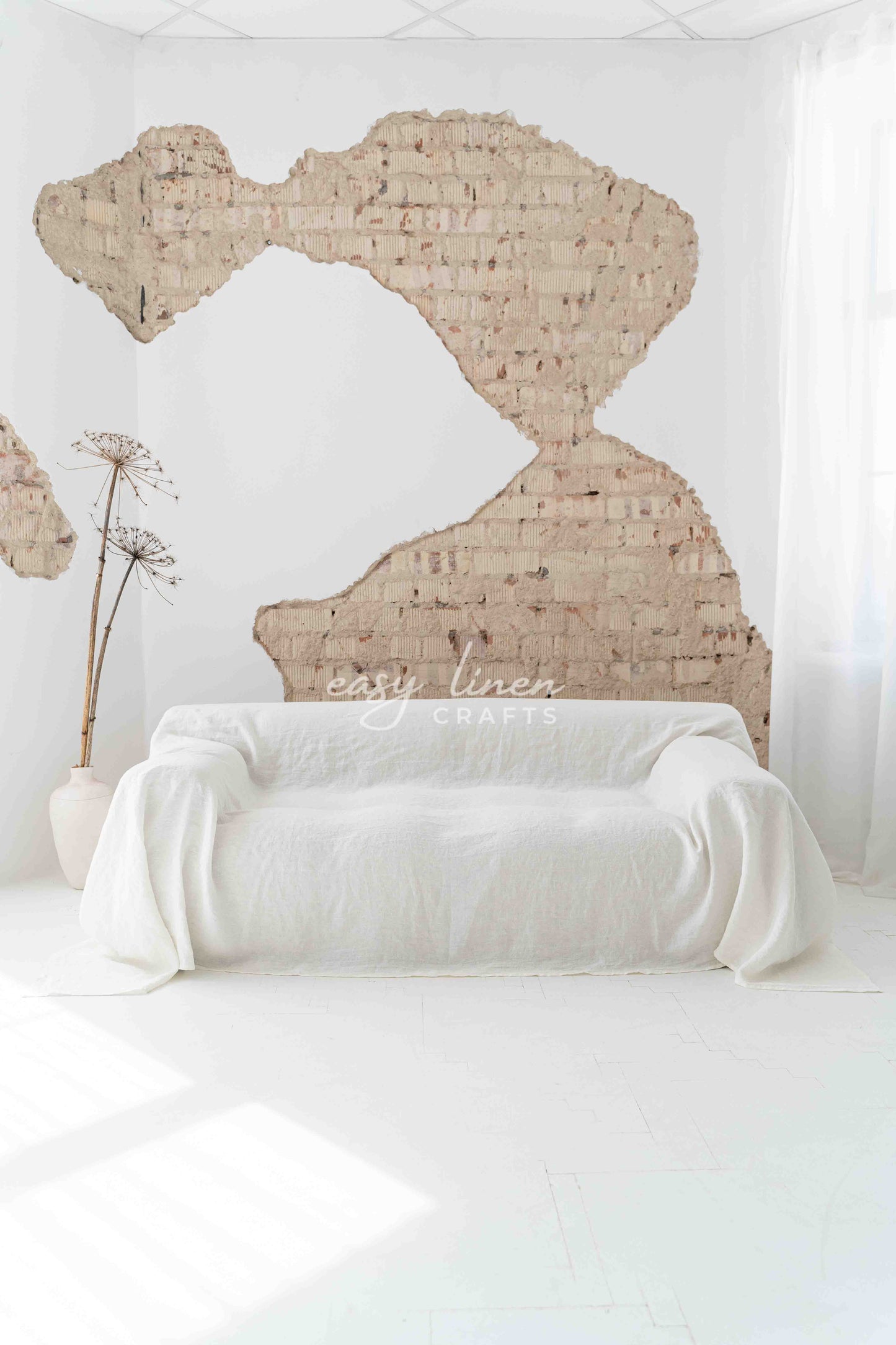 Linen couch cover in Off White color. Custom sizes available