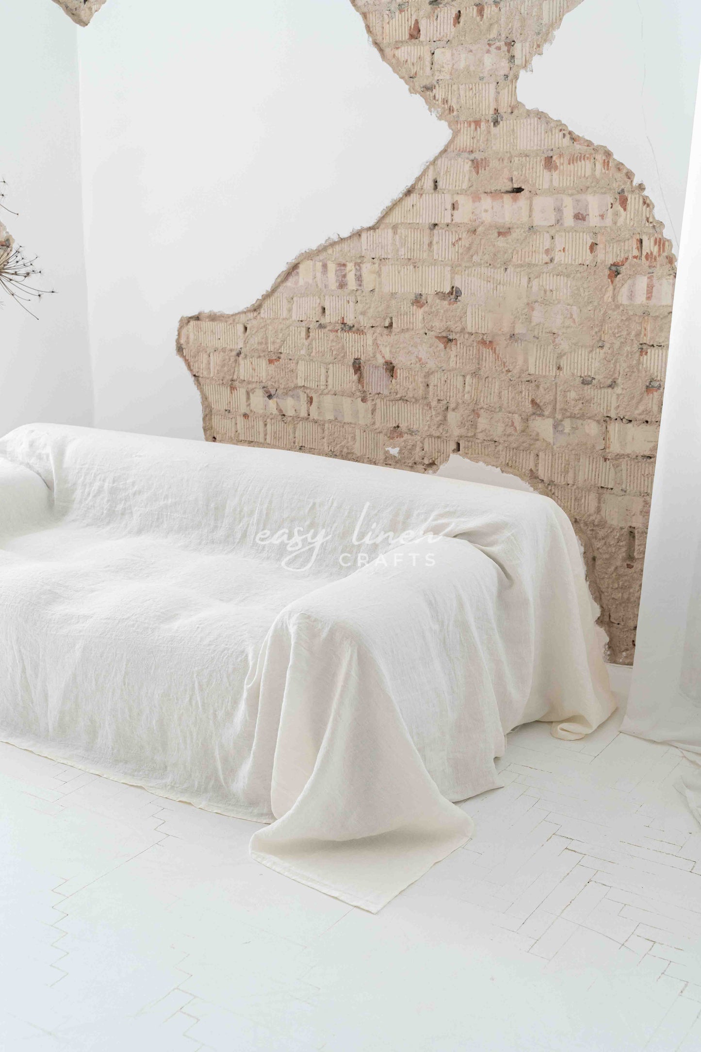 Linen couch cover in Off White color. Custom sizes available